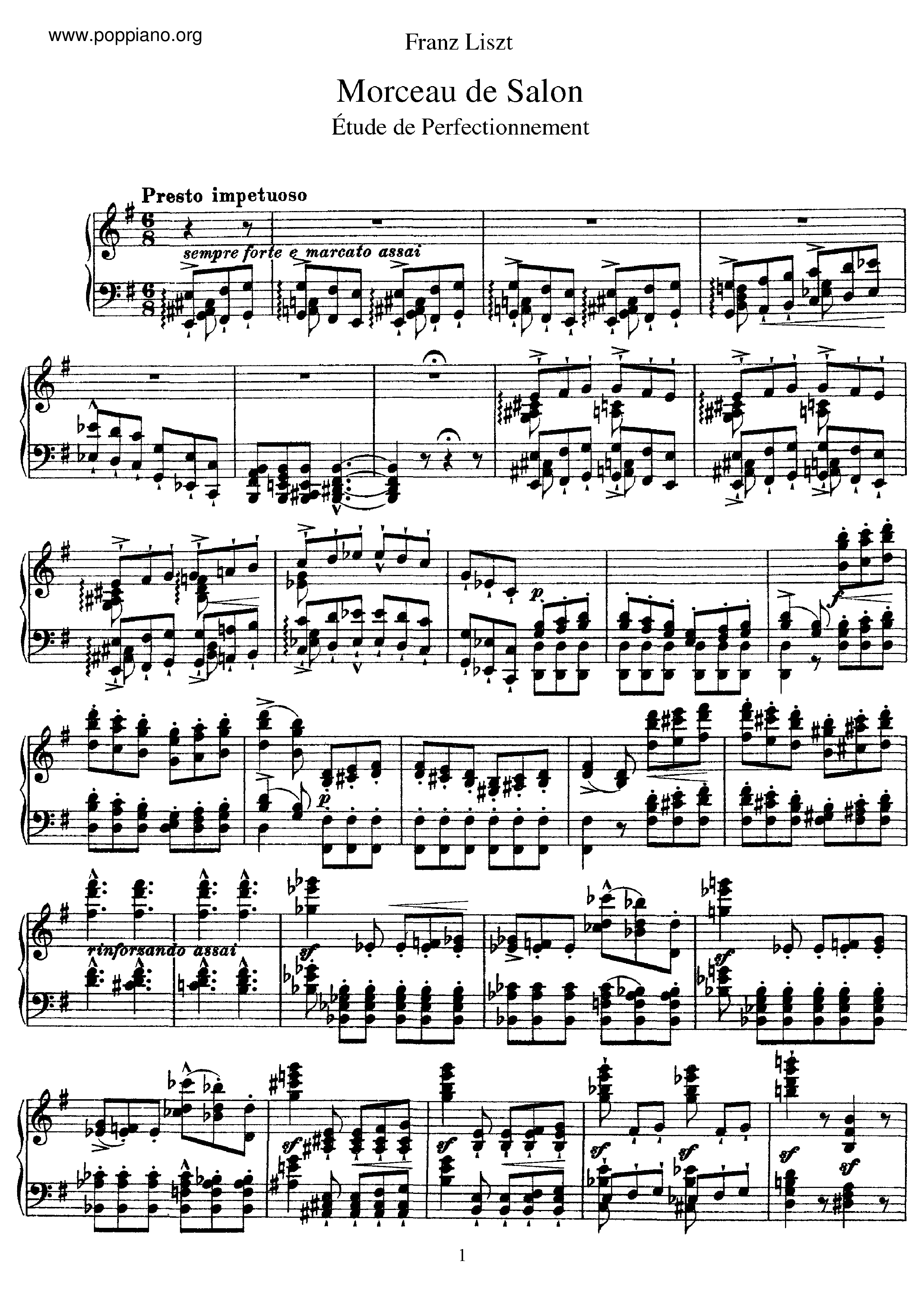 Morceau de Salon, Etude de perfectionnement, S.142ピアノ譜