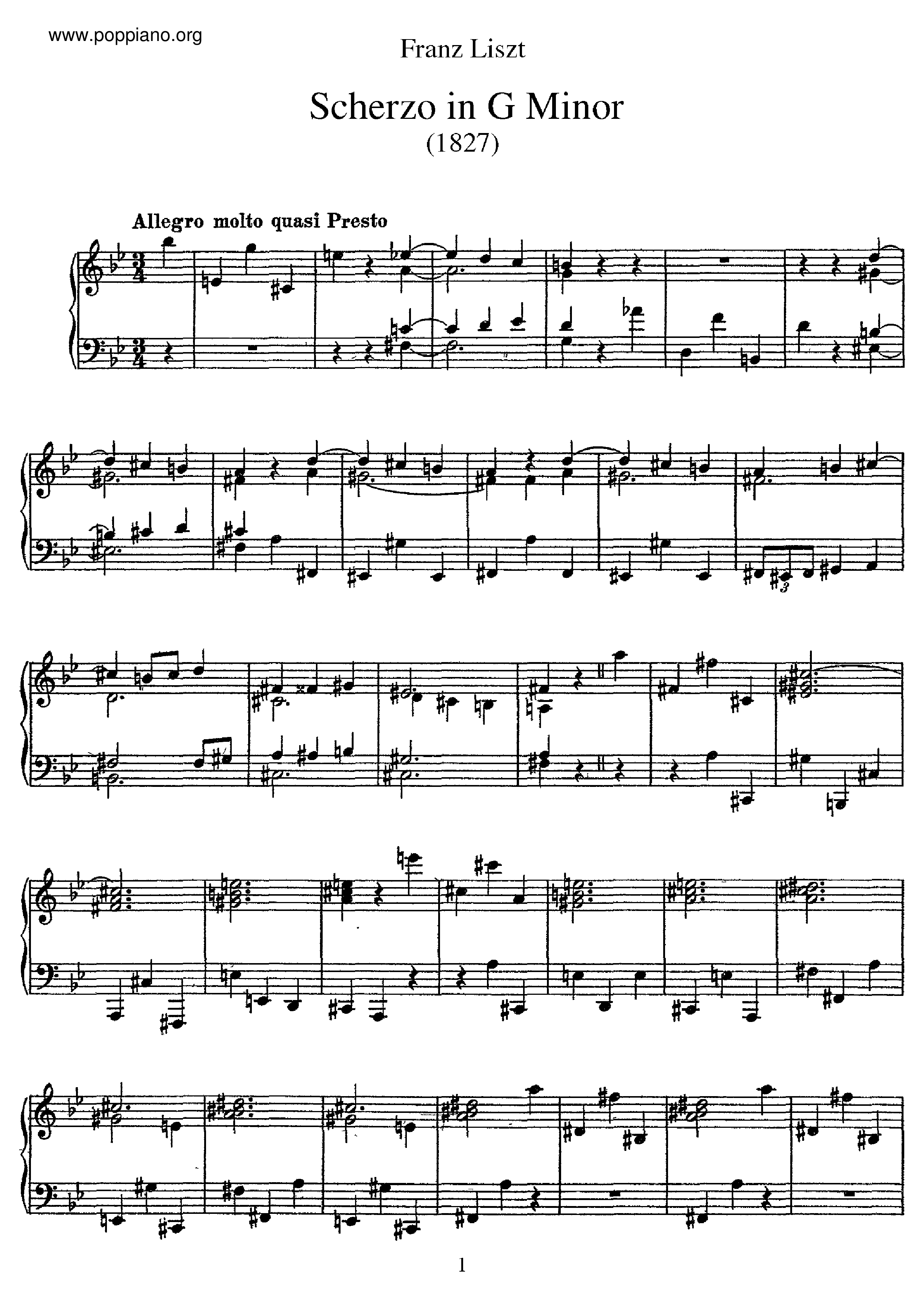 Scherzo in G minor, S.153琴谱