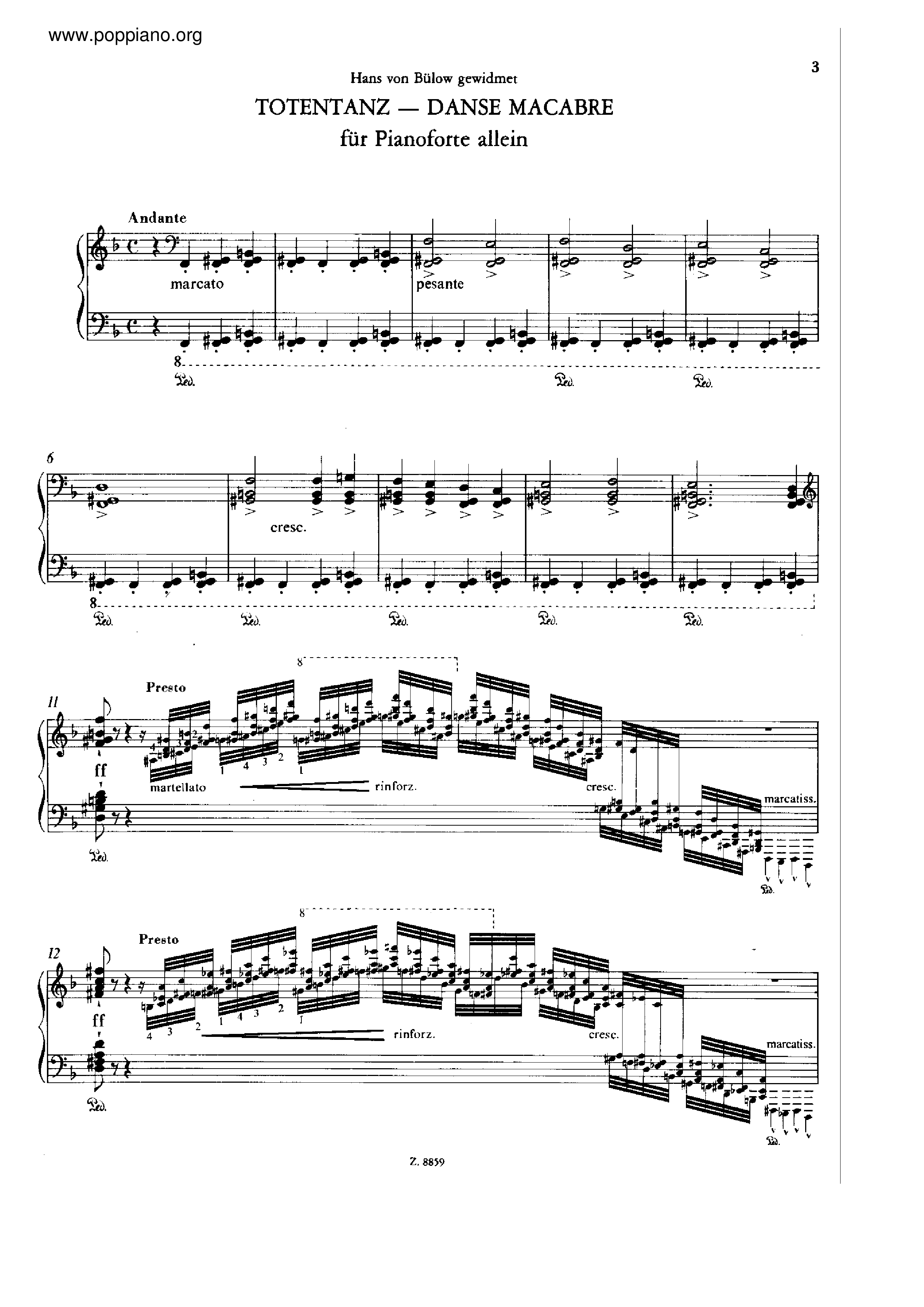 Totentanz, Solo piano, S.525ピアノ譜