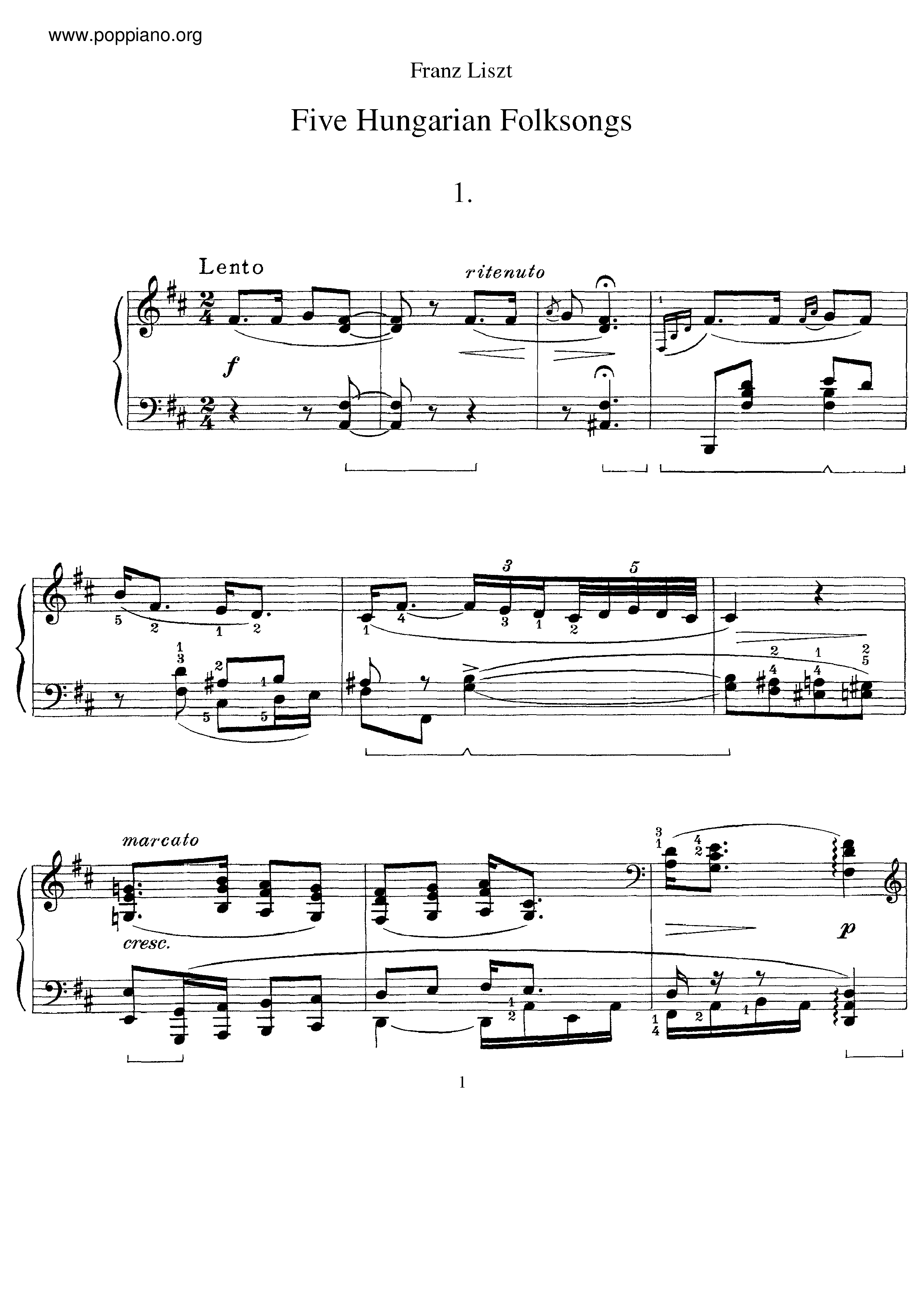 5 ungarische Volkslieder, S.245ピアノ譜