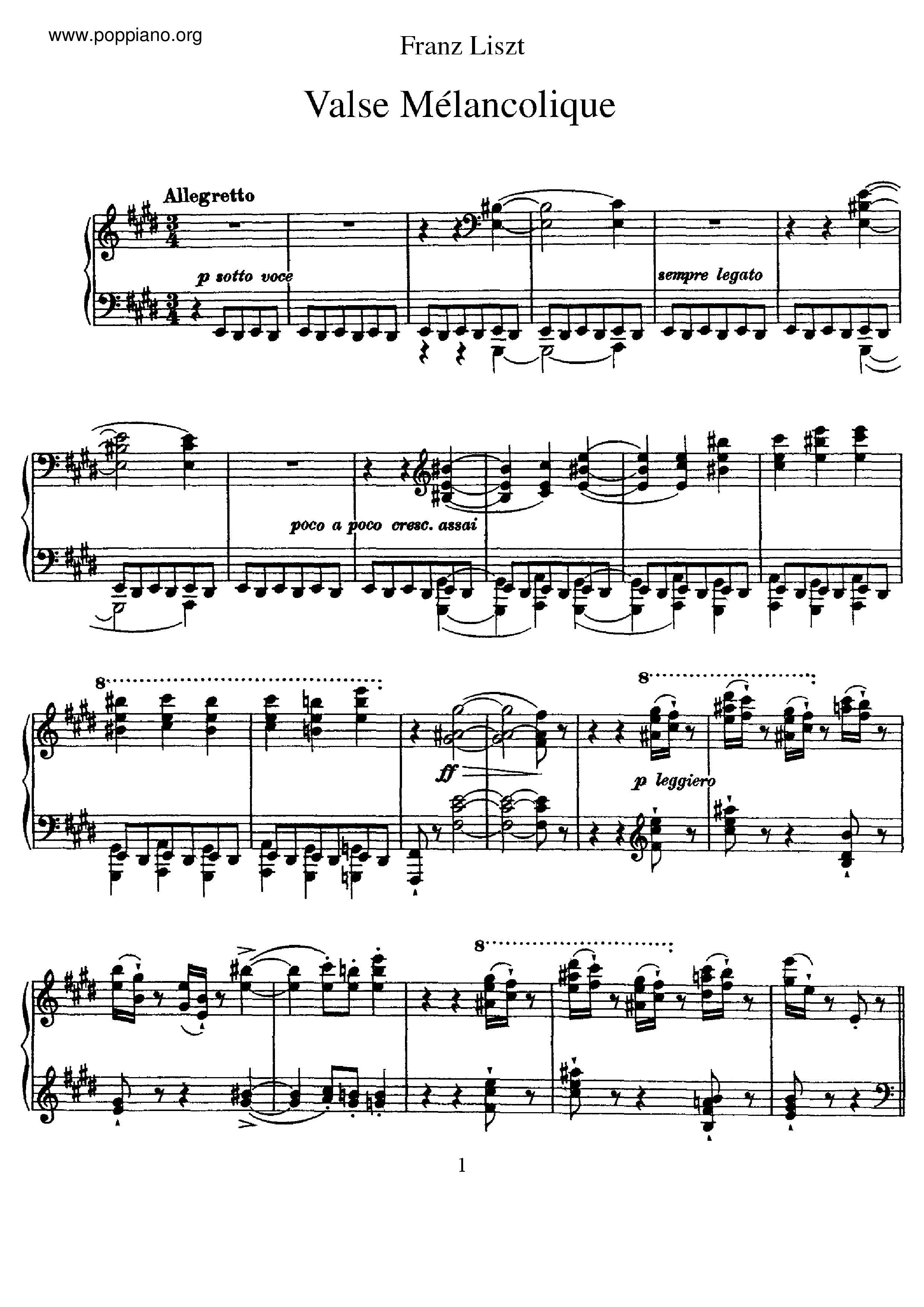 Valse melancolique, S.210琴谱