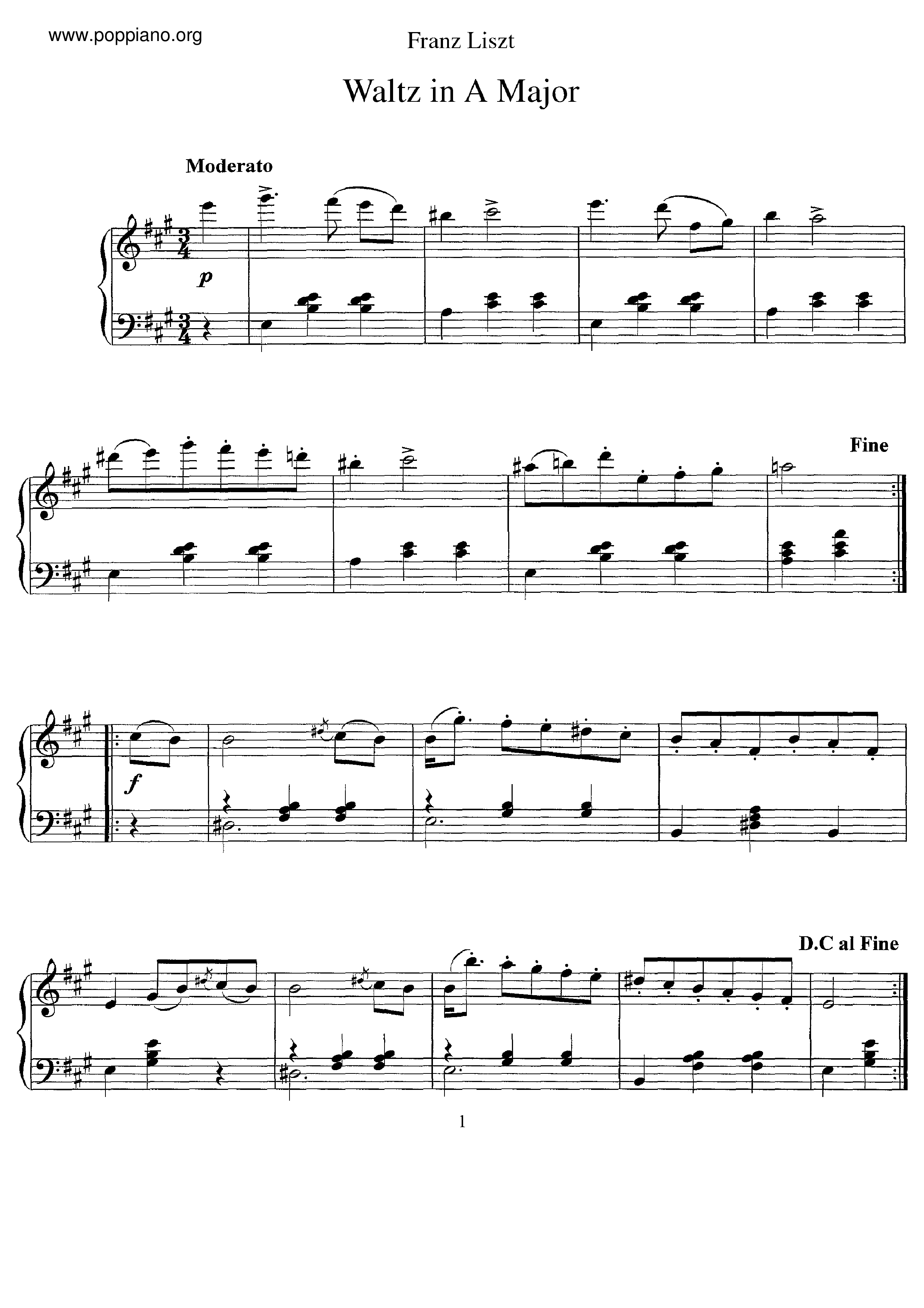 Waltz in A major, S.208a Score