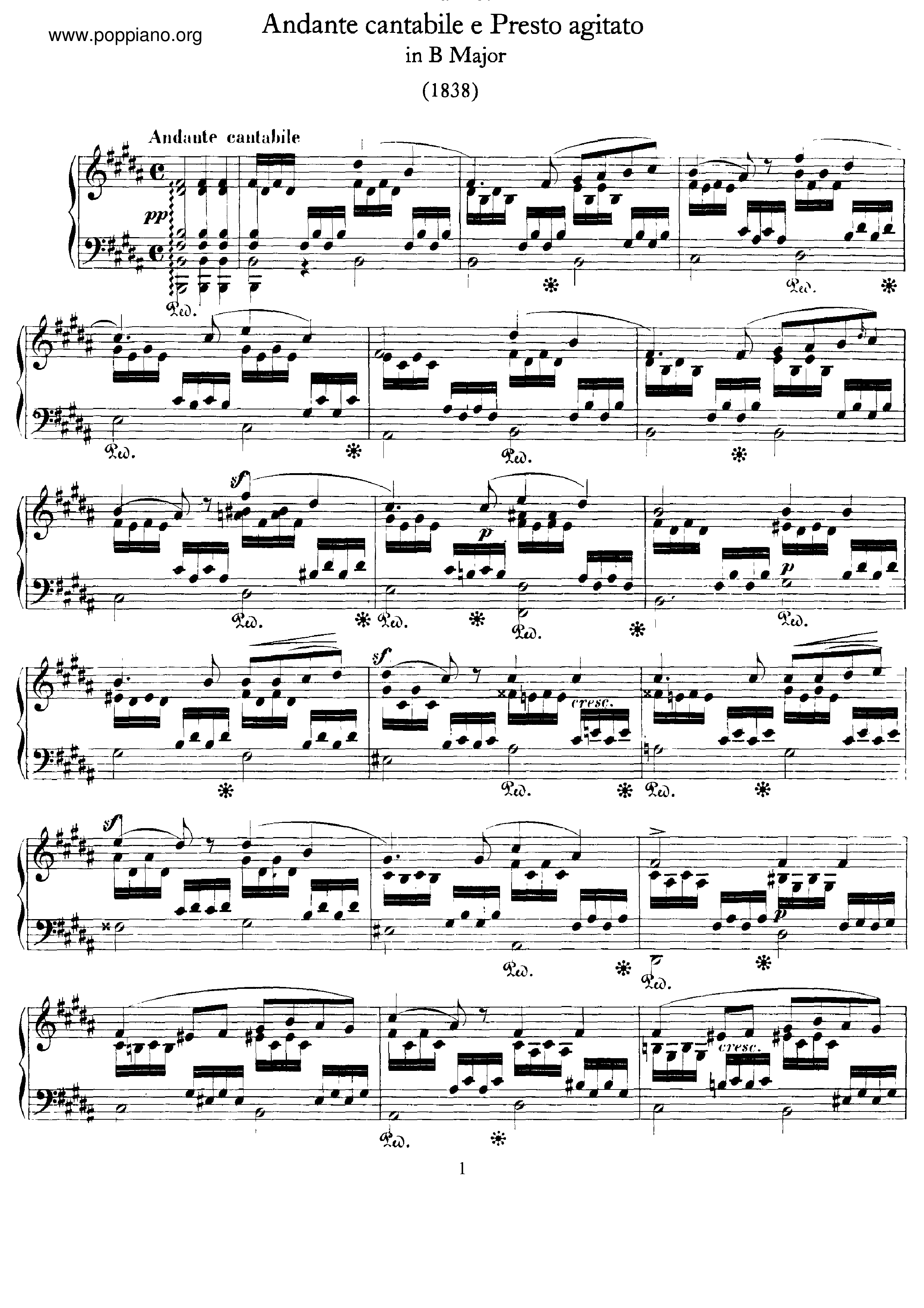 Andante Cantabile e Presto Agitato, WoO 6ピアノ譜
