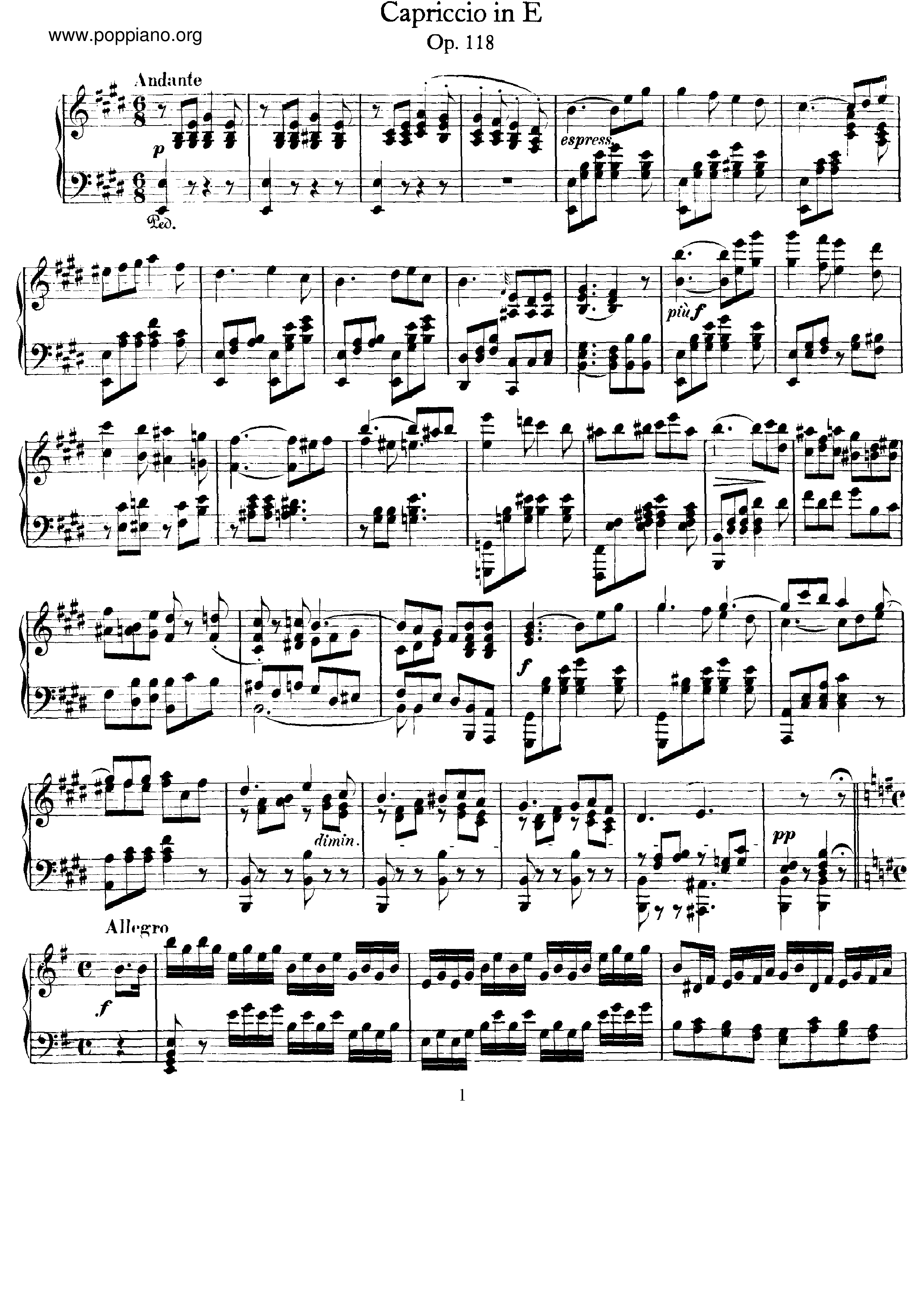 Capriccio, Op.118ピアノ譜
