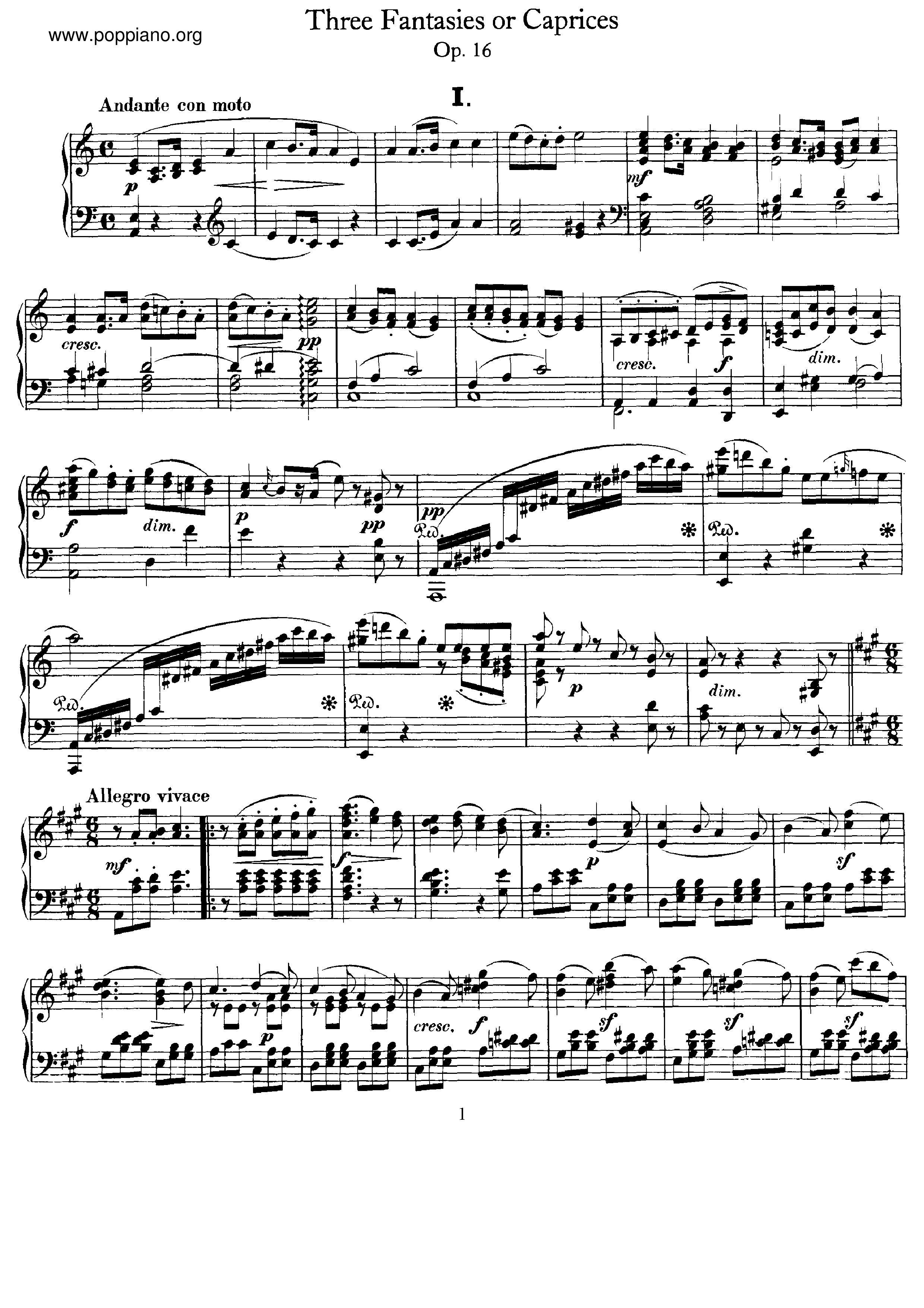 3 Caprices, Op.16 Score