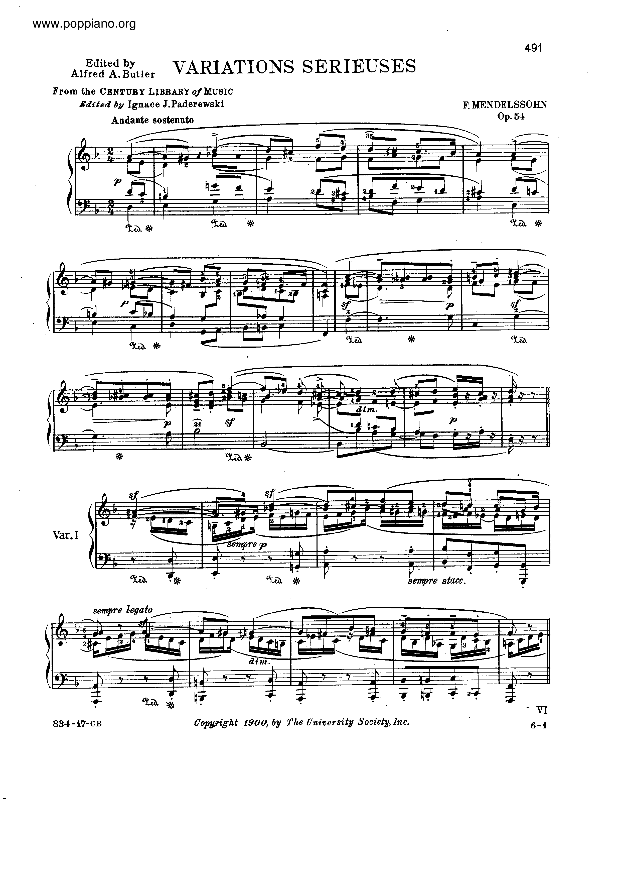 Variations Serieuses Op.54 Score