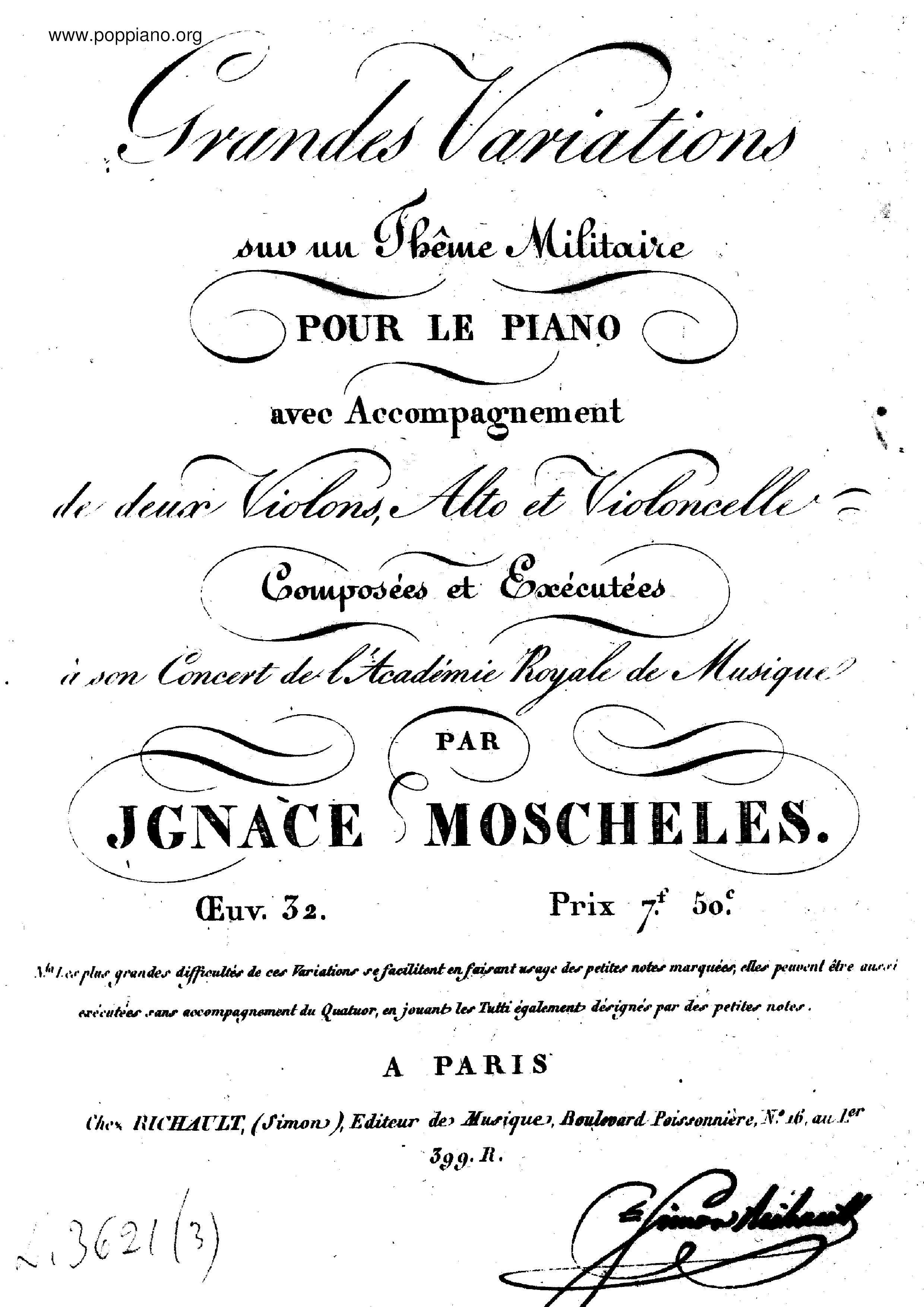 Grandes Variations sur un Theme militaire, Op.32 Score