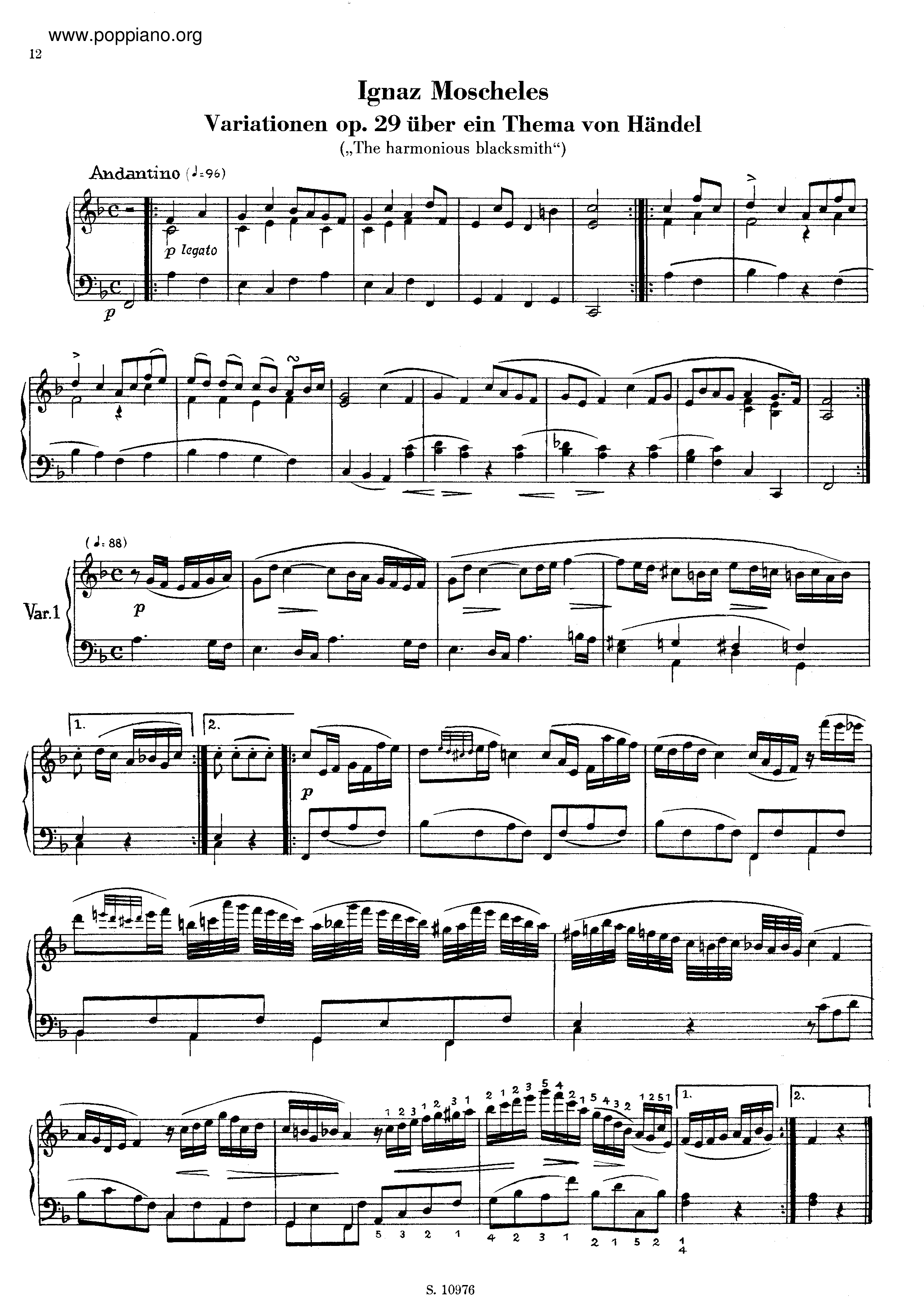 Variations Sur Un Theme De Handel Op.29琴譜
