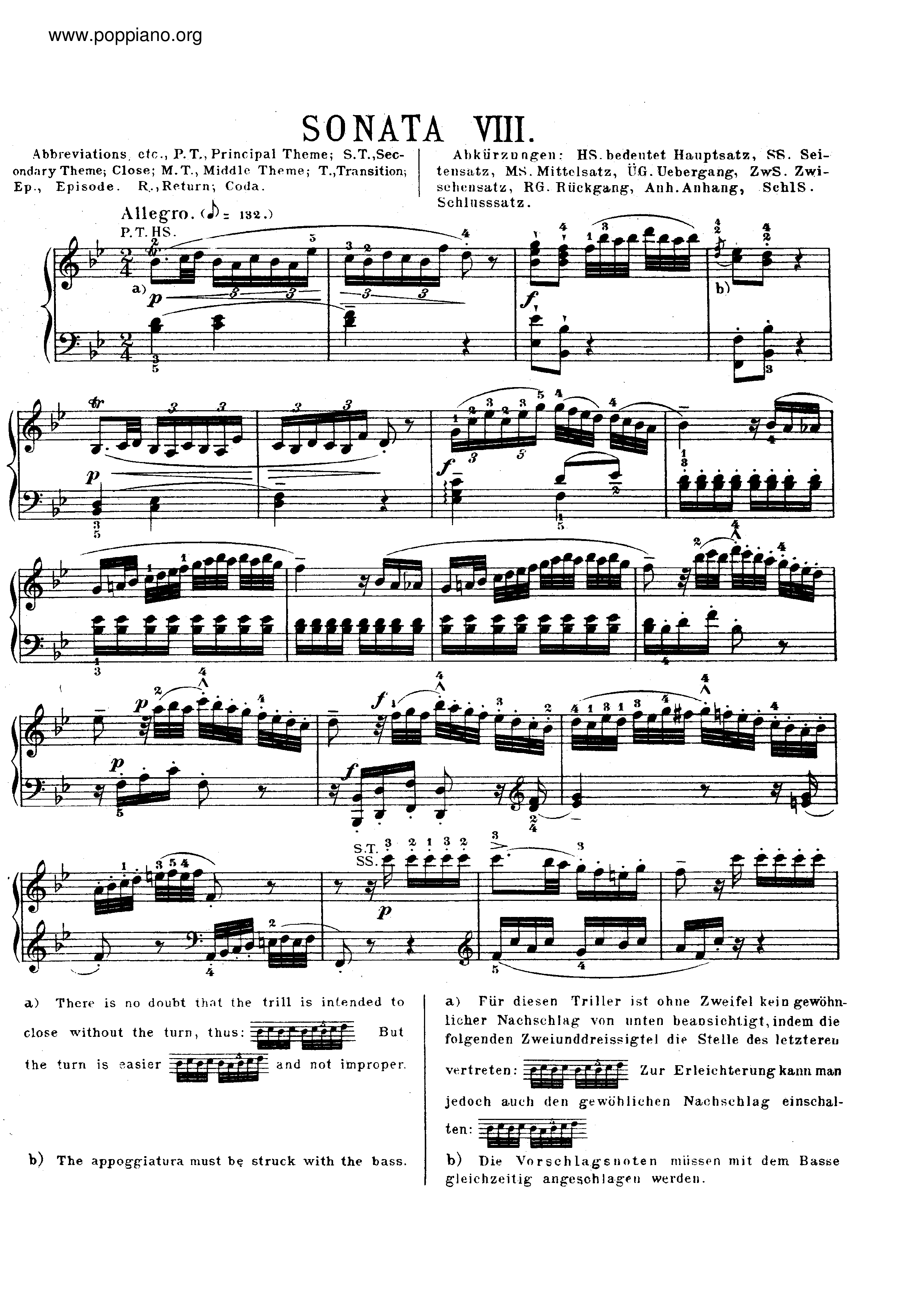 Piano Sonata in B flat major, K. 281琴谱