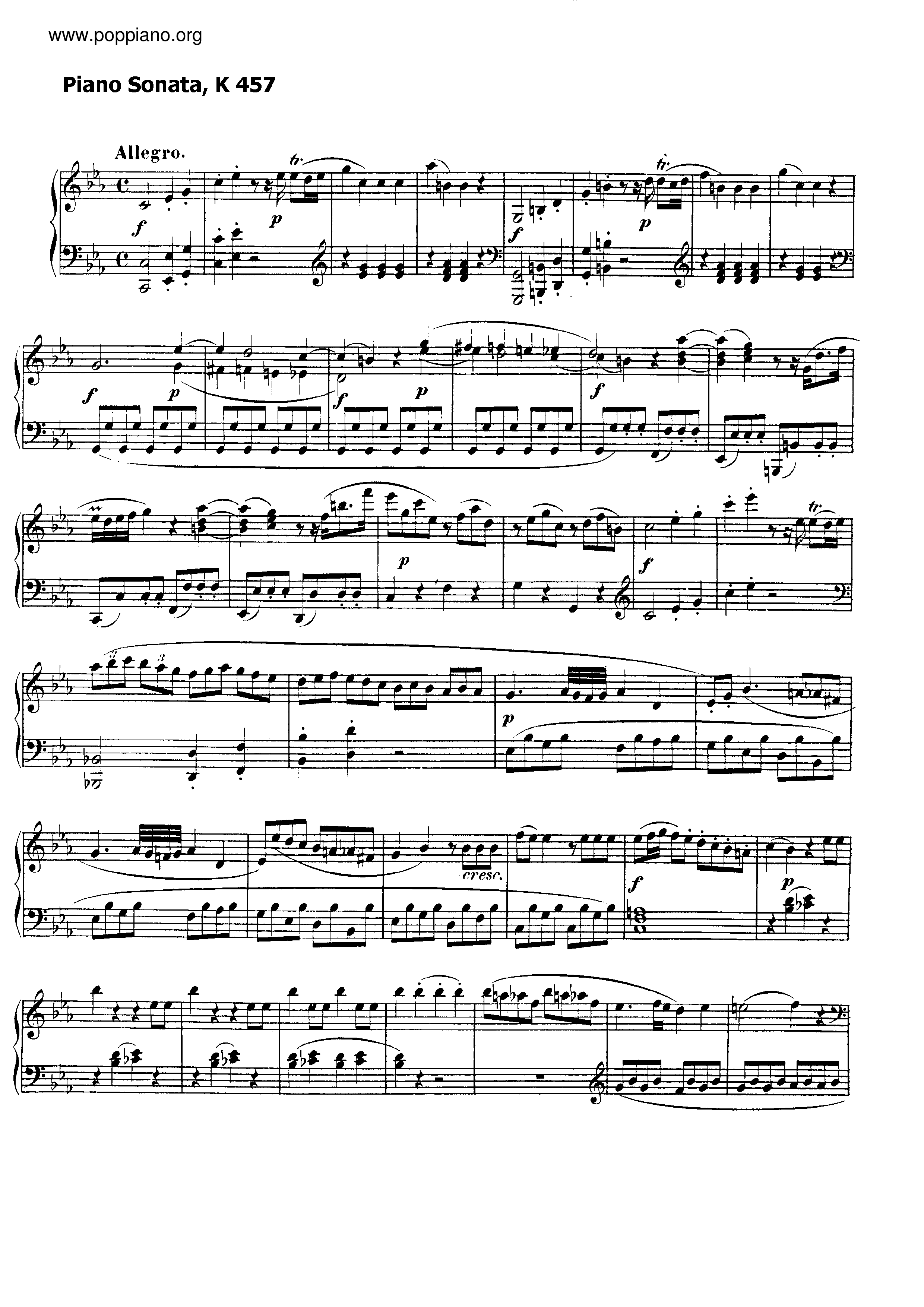 Piano Sonata in C minor, K. 457琴谱