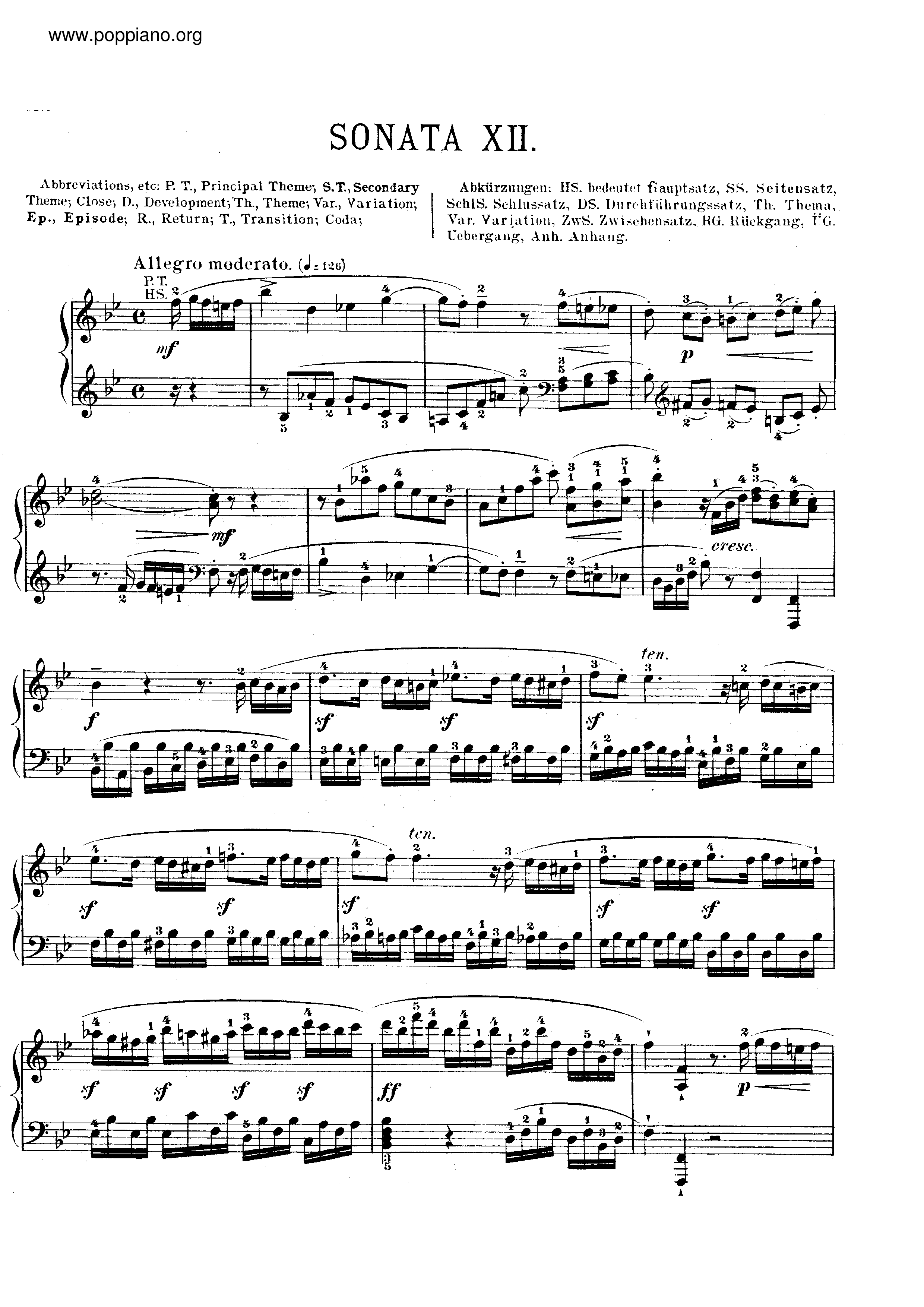 Piano Sonata in B flat major, K. 498aピアノ譜