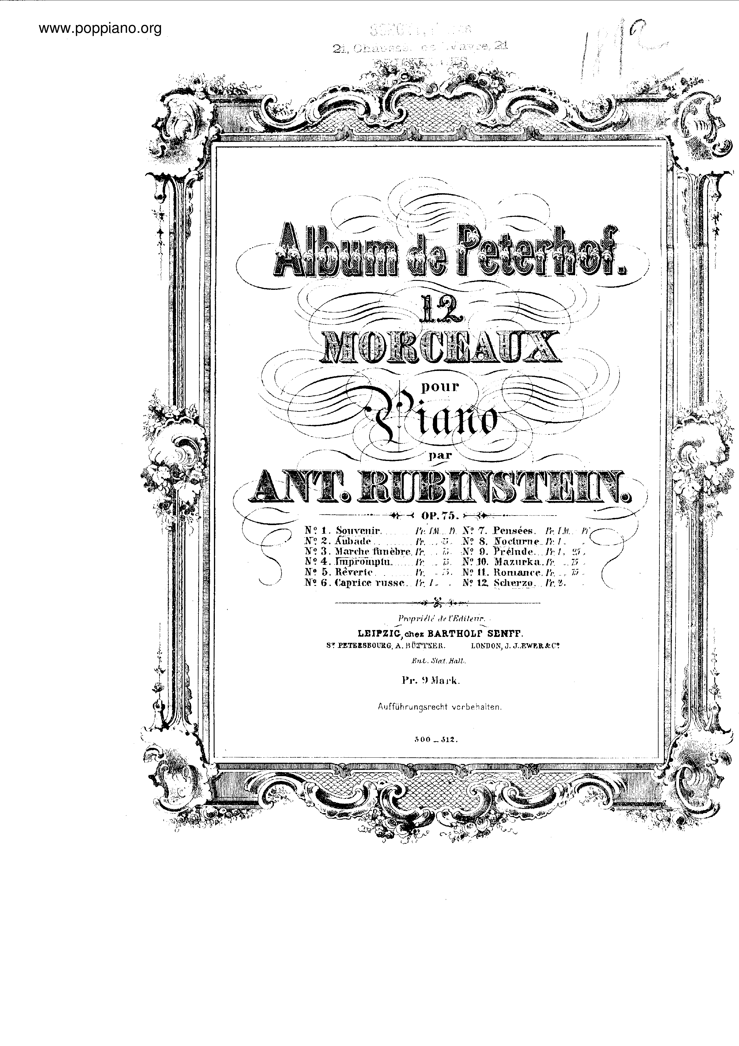 Album de Peterhof, Op.75ピアノ譜