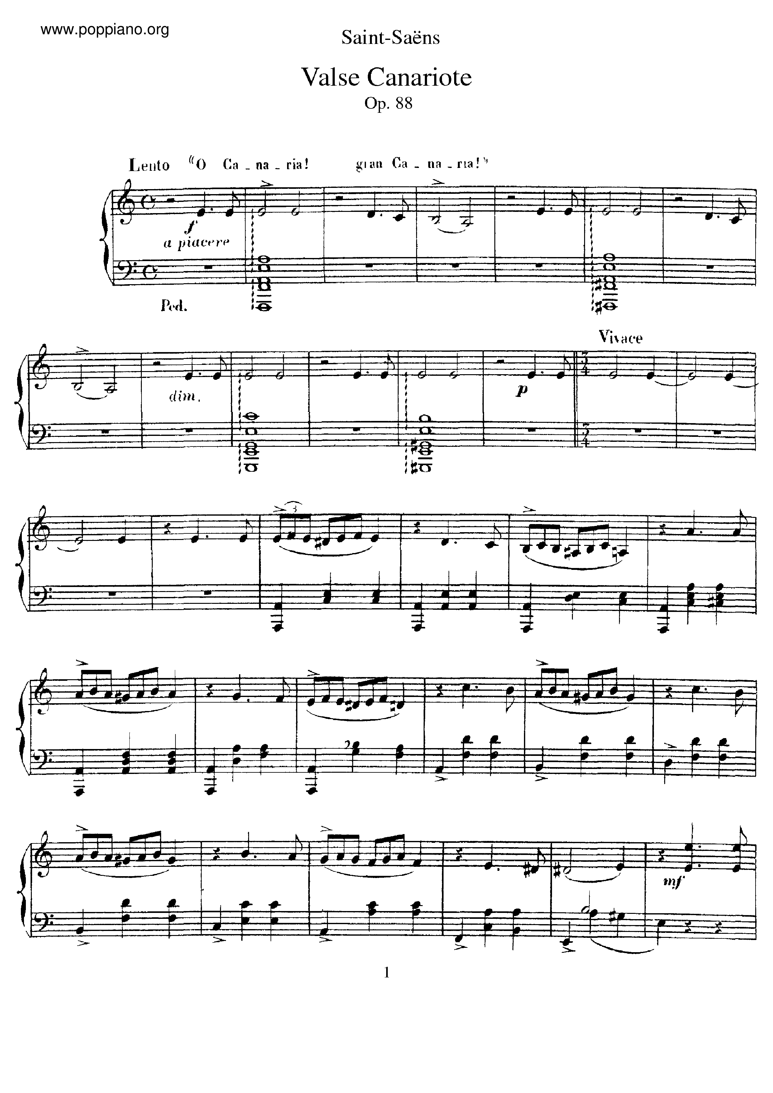 Valse Canariote, Op.88ピアノ譜