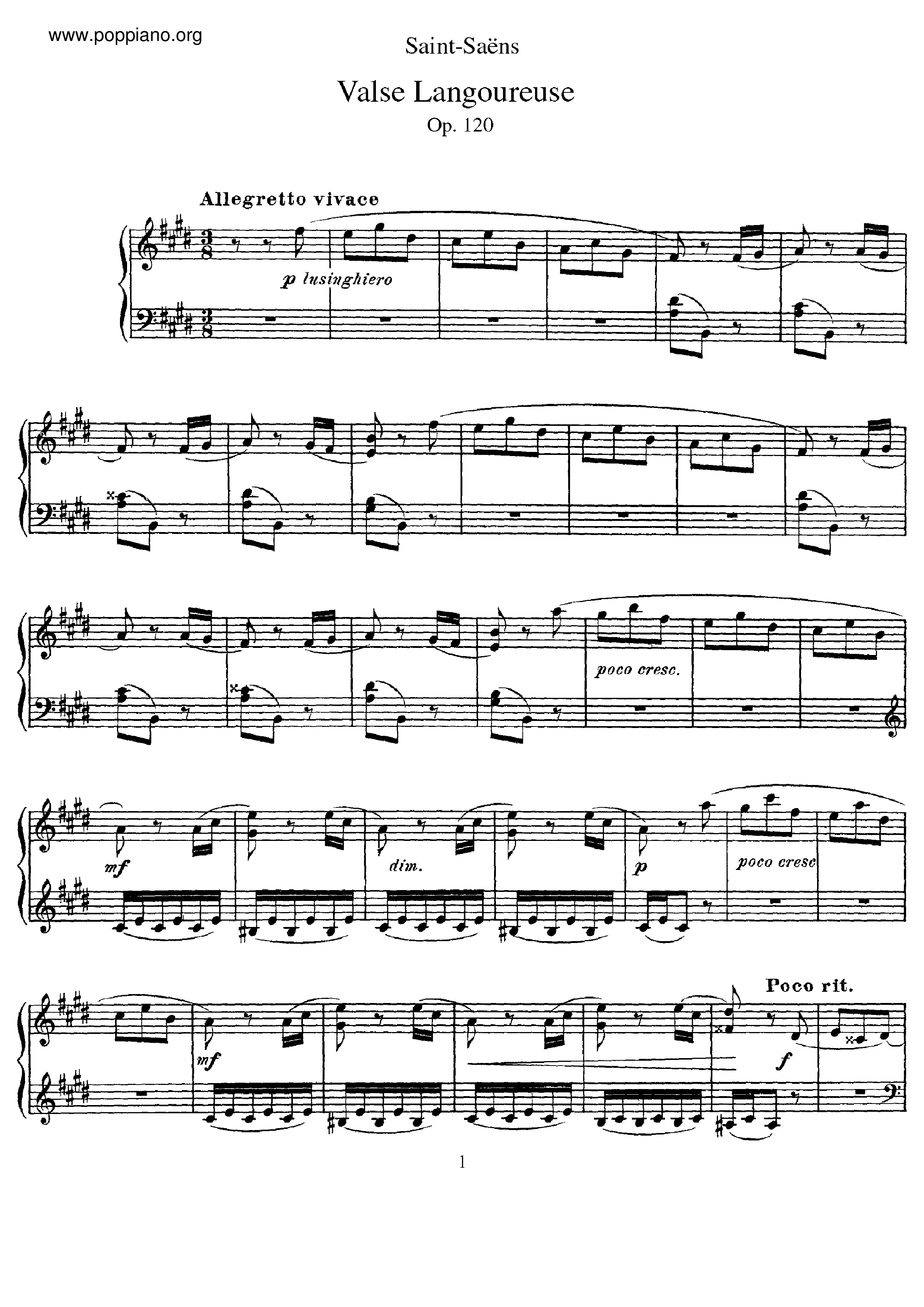 Valse Langoureuse, Op.120 Score