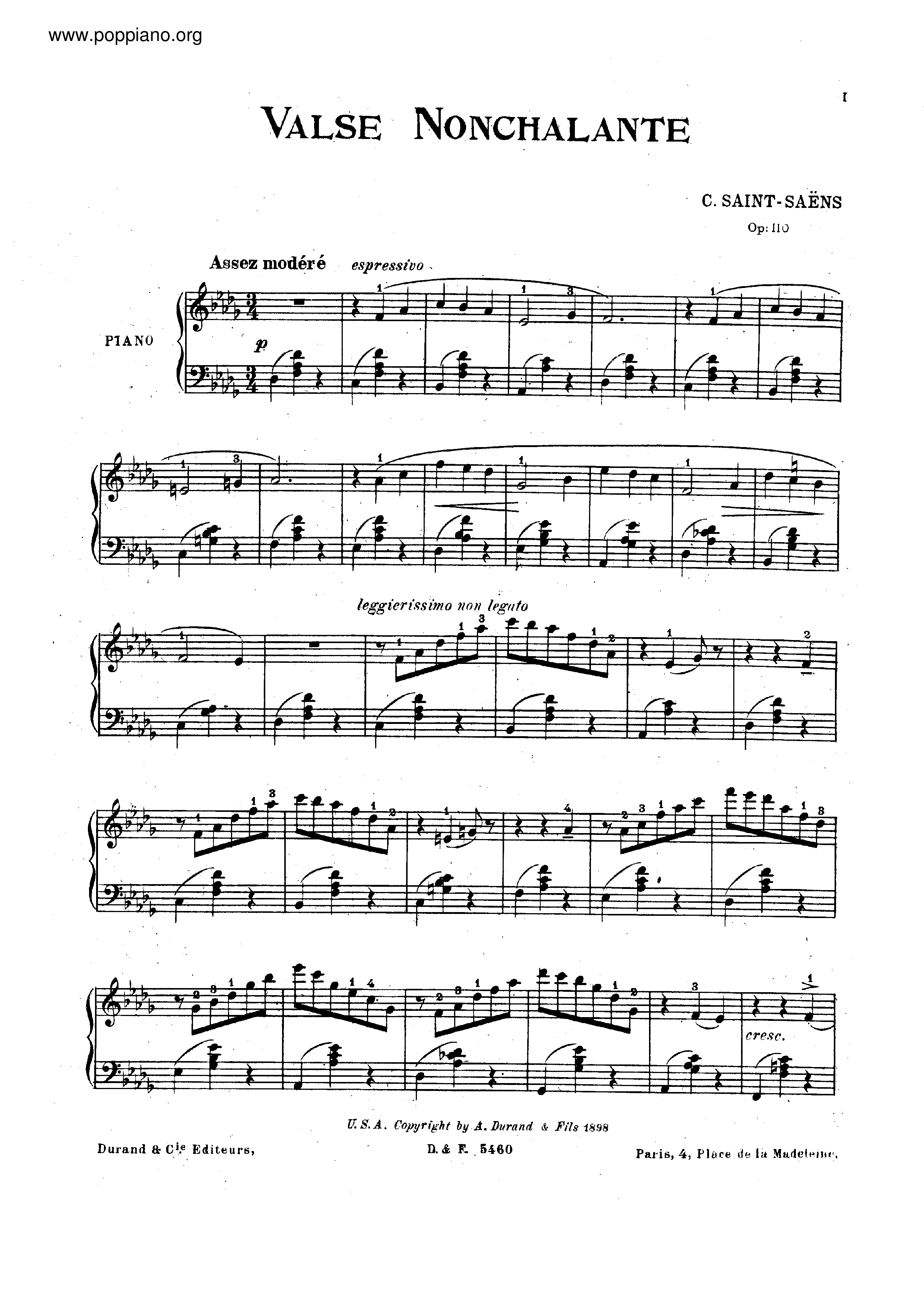 Valse Nonchalante, Op.110 Score