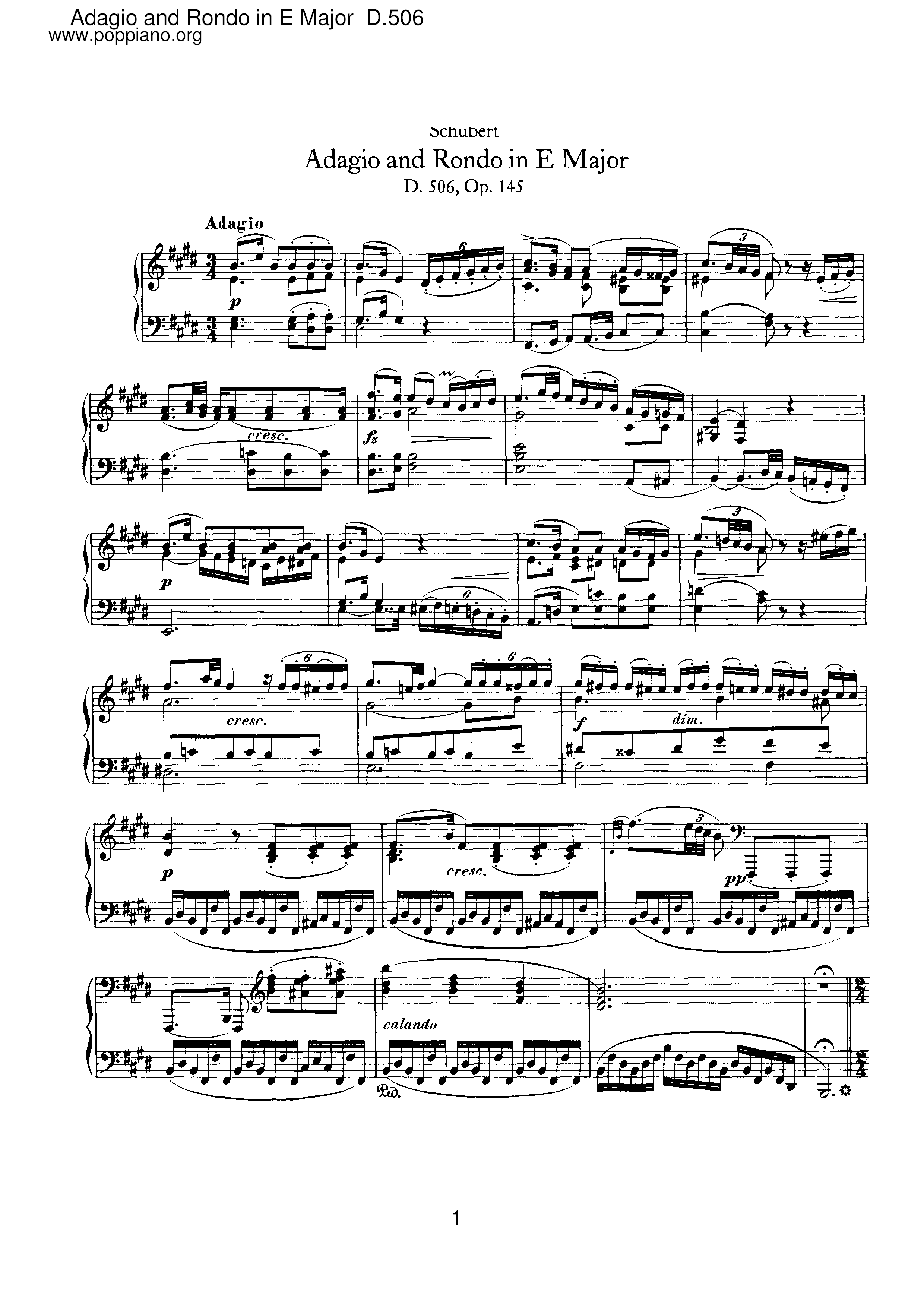 Adagio and Rondo in E major, D.506ピアノ譜