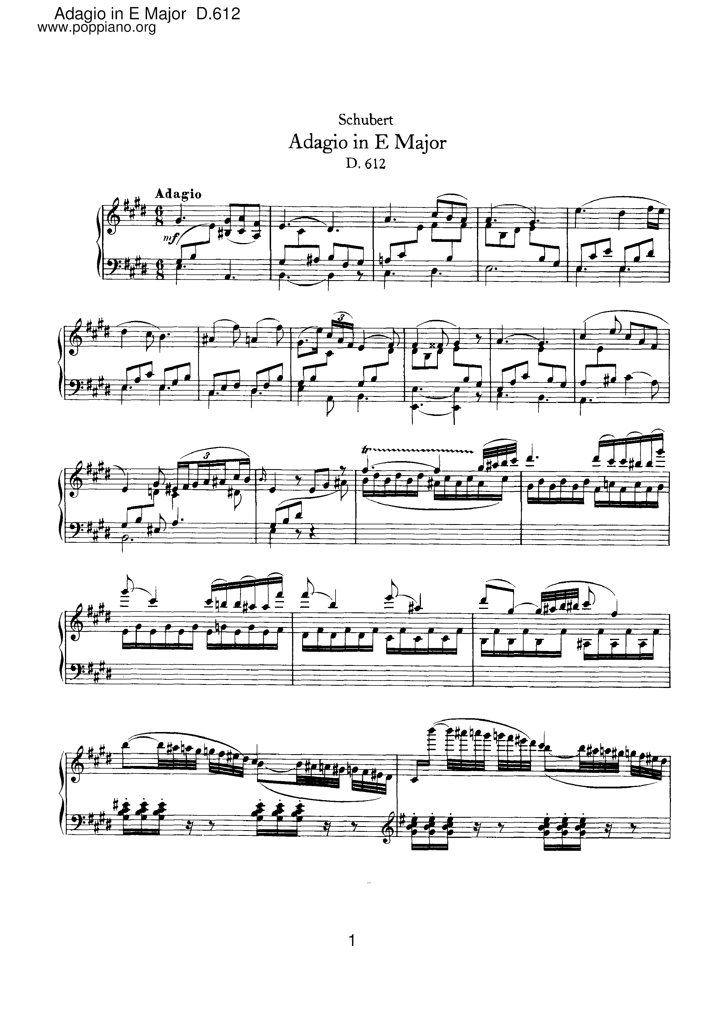 Adagio in E major, D.612琴谱