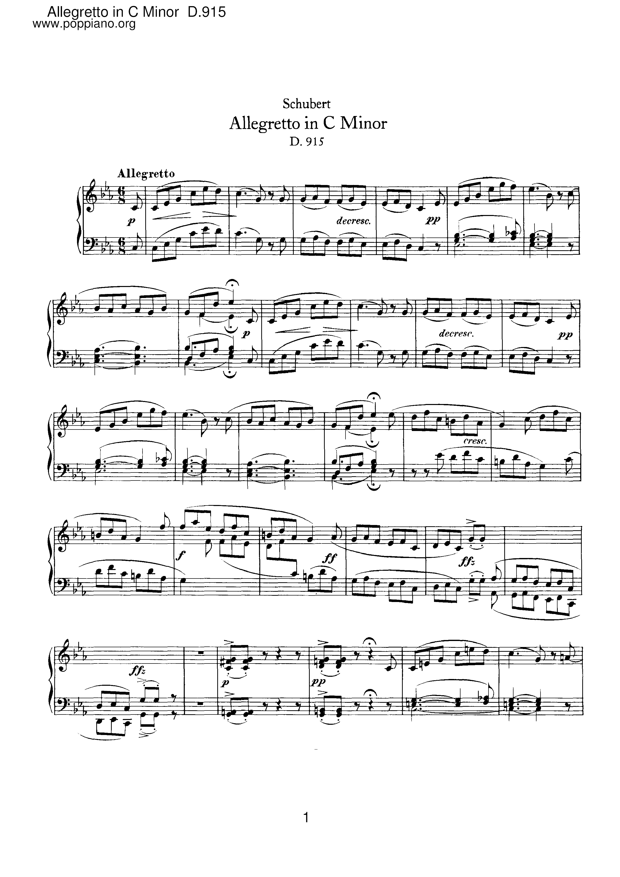 Allegretto in C minor, D.915琴譜