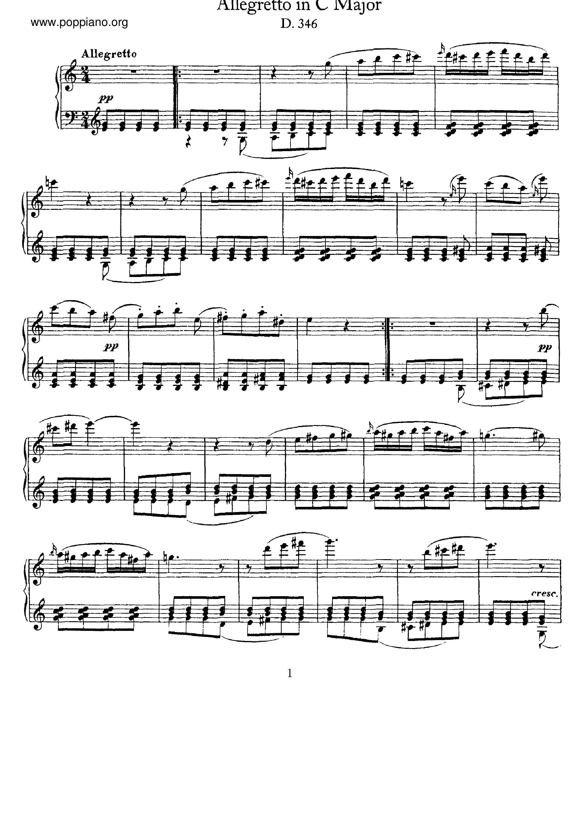 Allegretto, D.346琴譜