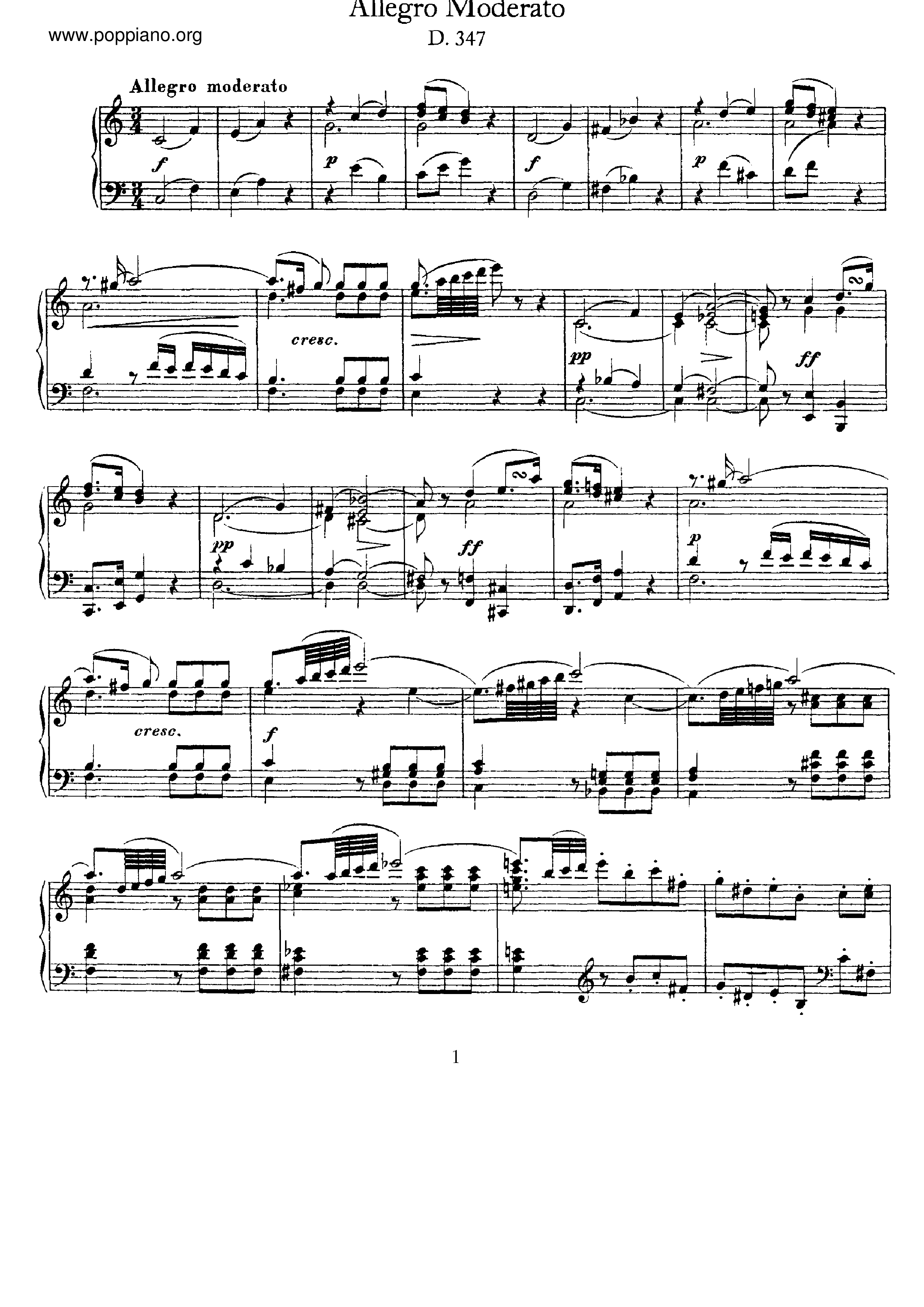 Allegro Moderato, D.347琴譜
