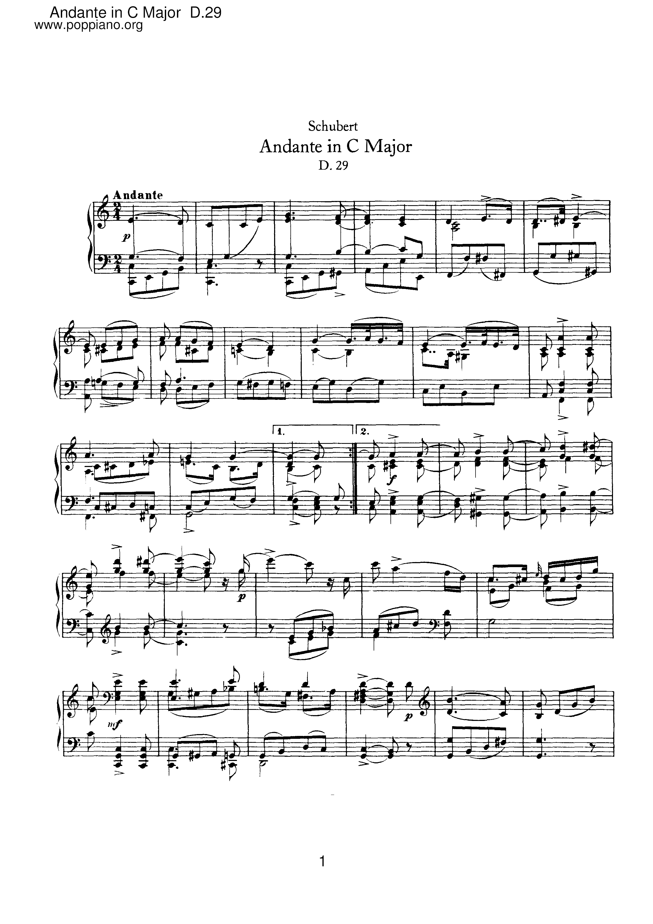 Andante in C major, D.29 Score