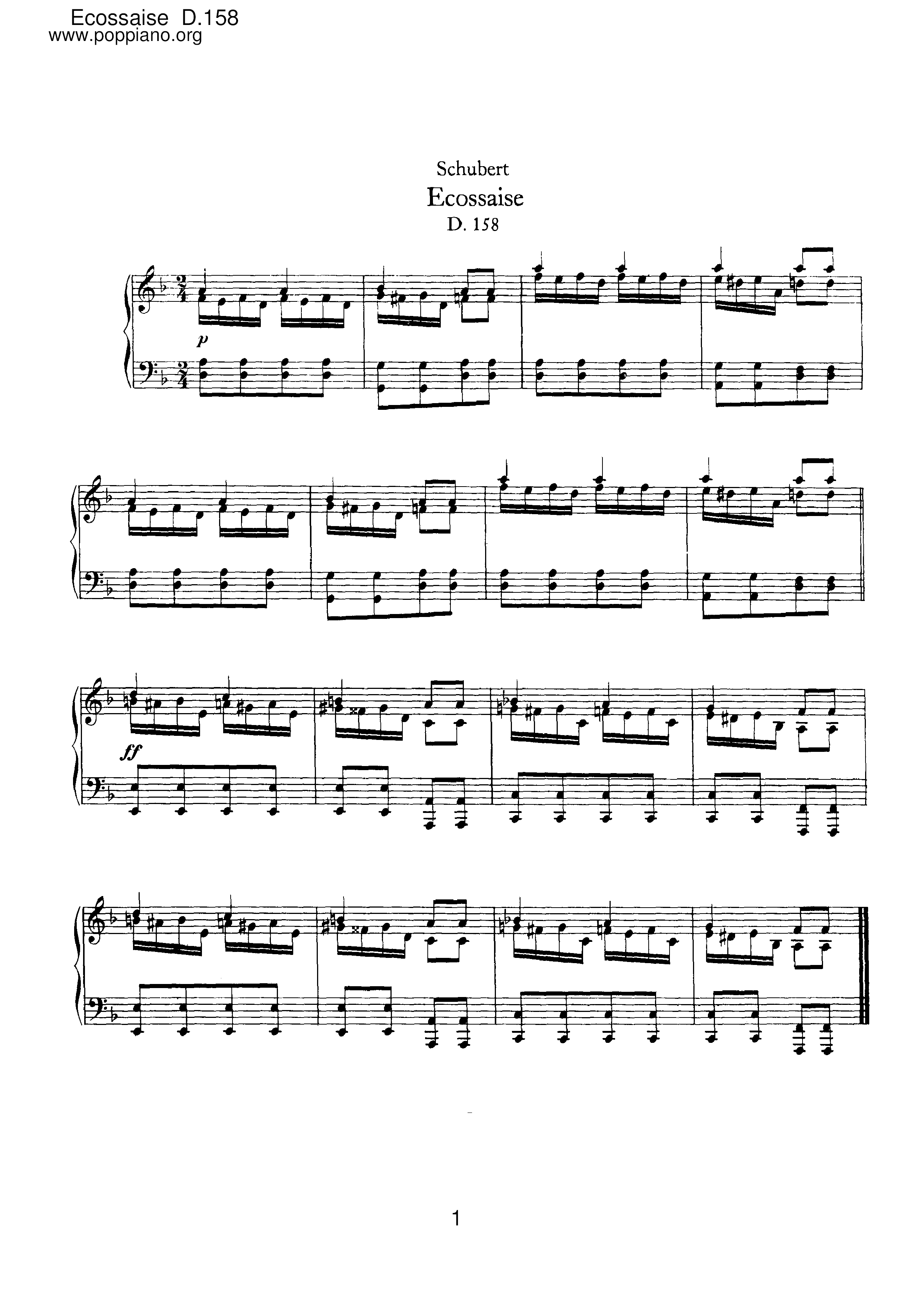 Ecossaise, D.158琴譜