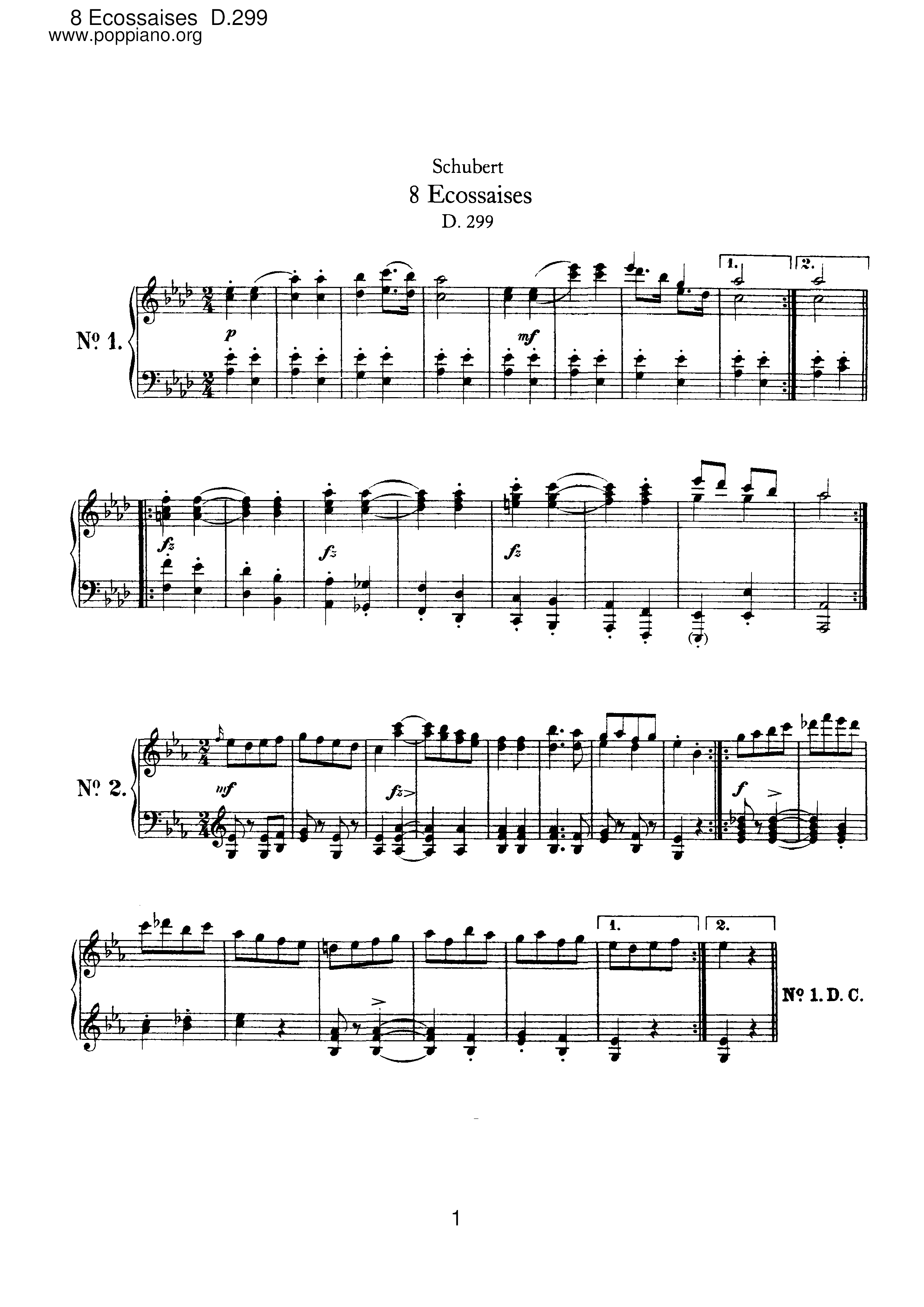 8 Ecossaises, D.299琴譜