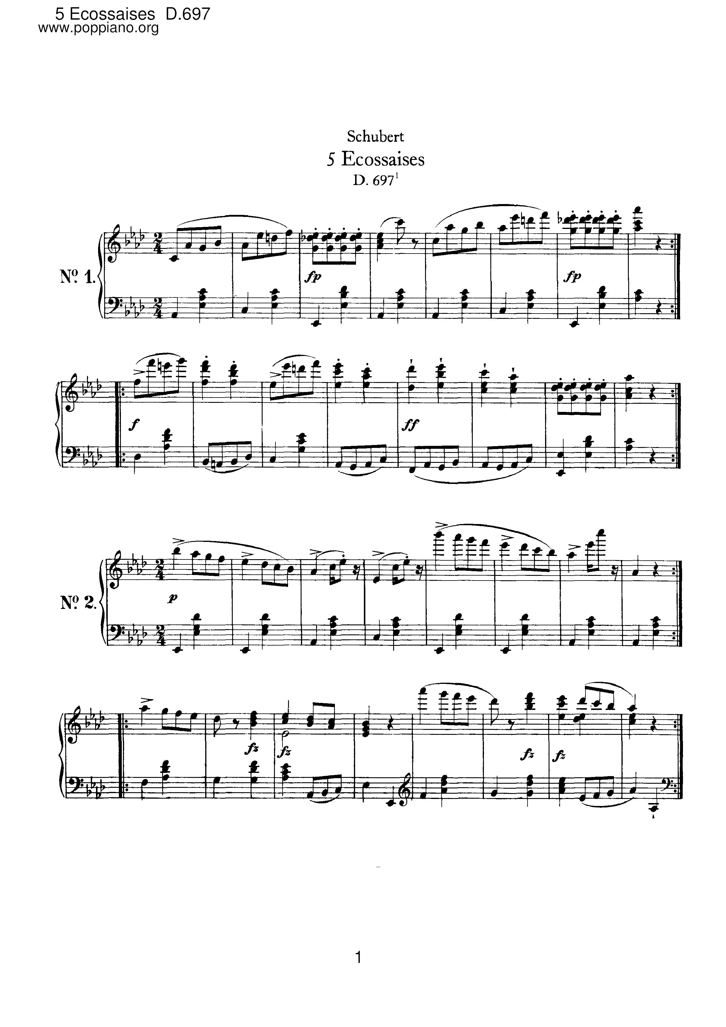 5 Ecossaises, D.697ピアノ譜