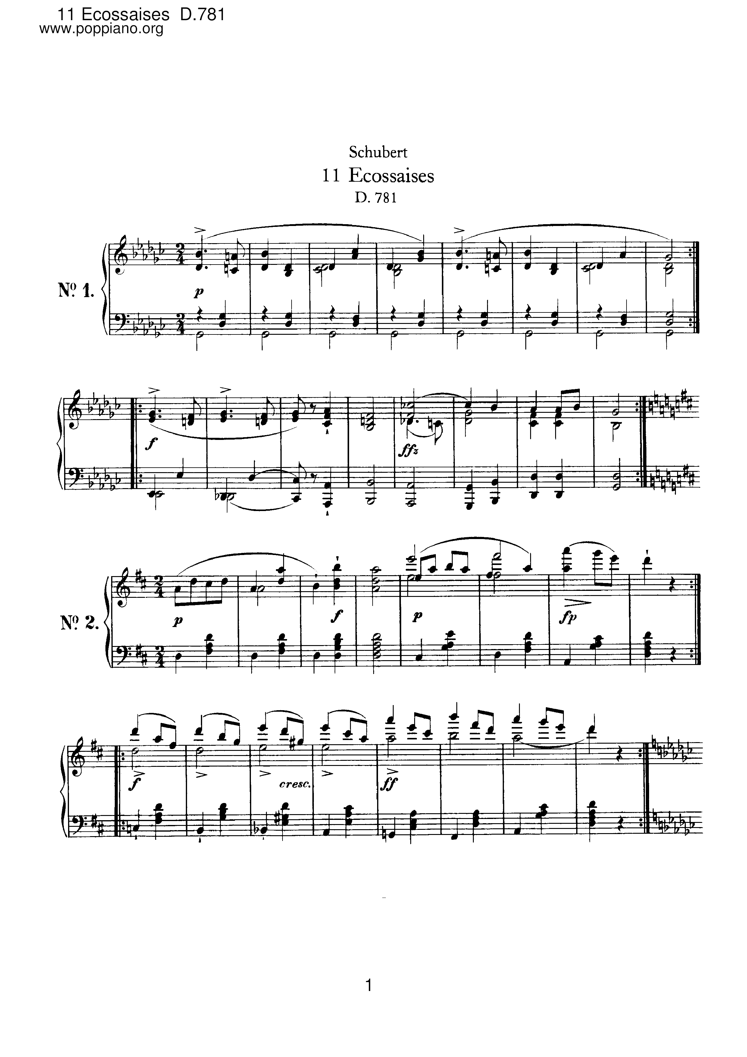 11 Ecossaises, D.781ピアノ譜