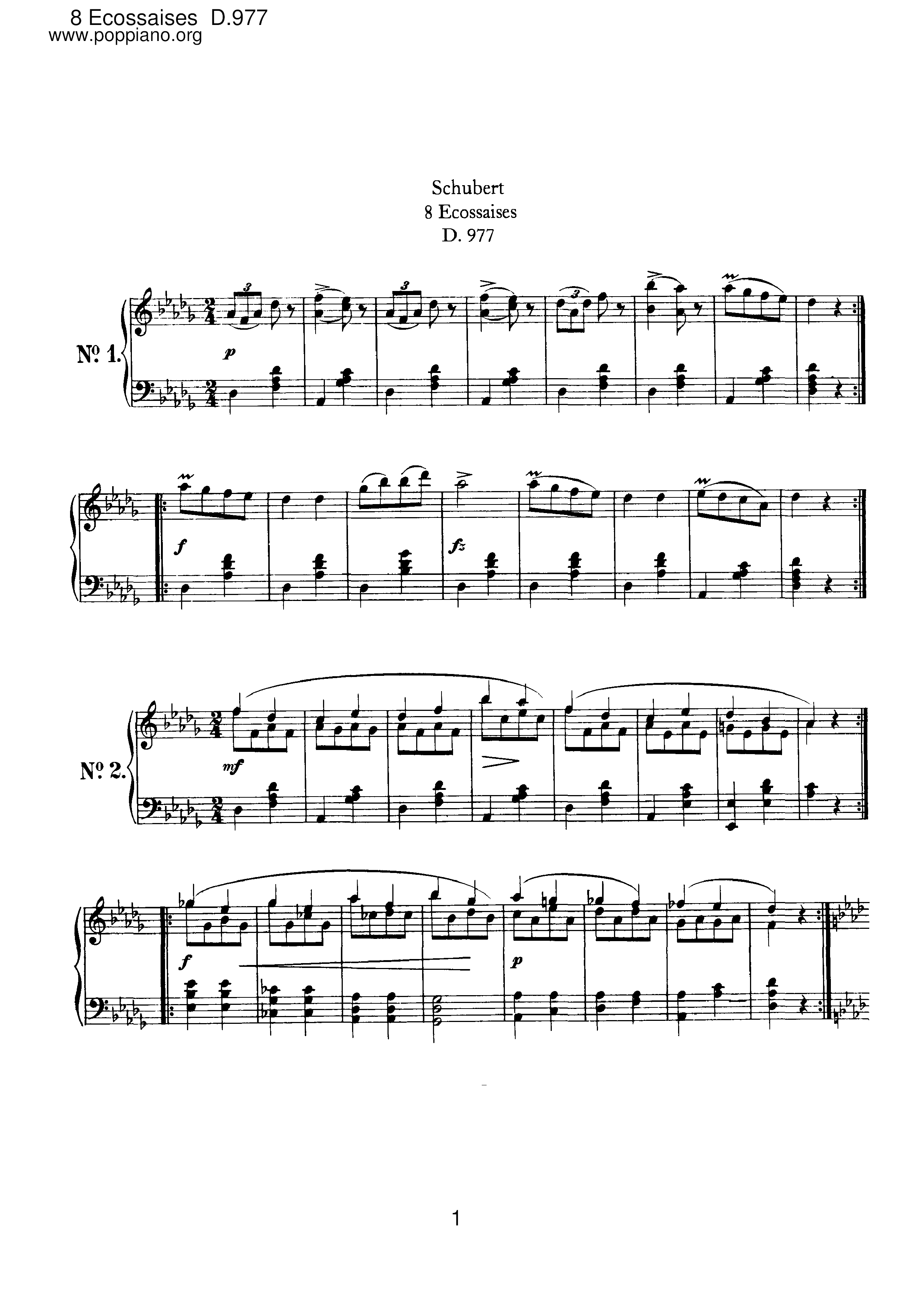 8 Ecossaises, D.977 Score