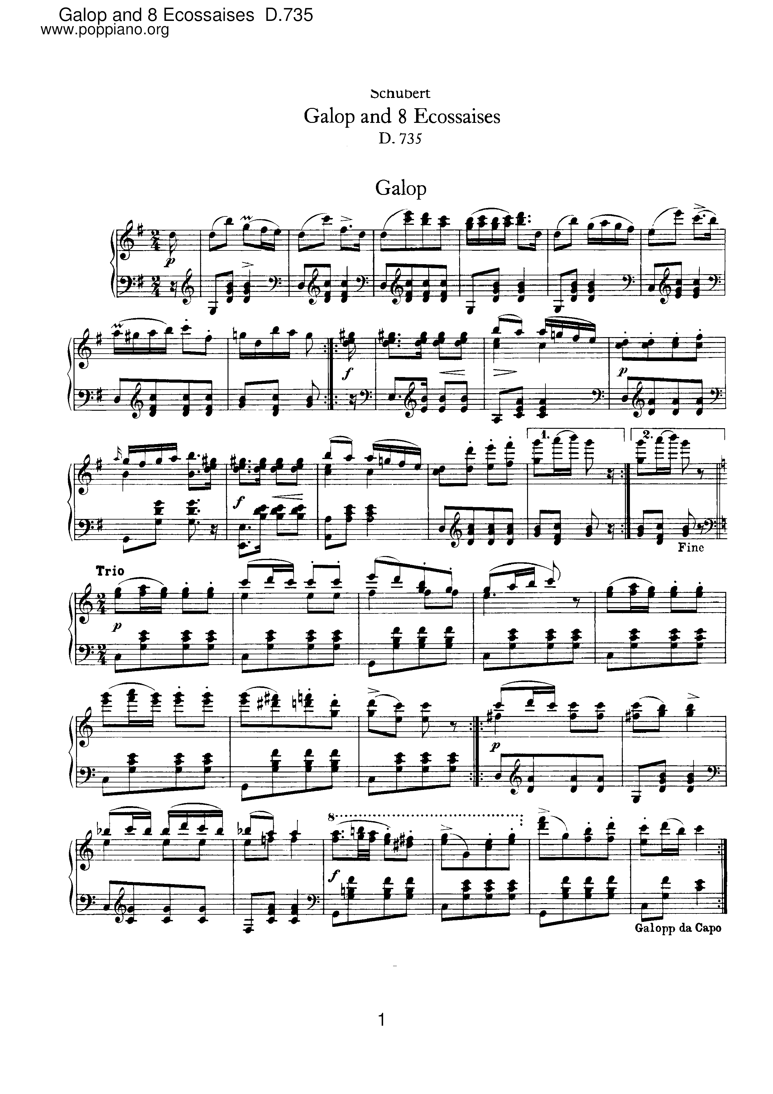 Galop and 8 Ecossaises, D.735 Score