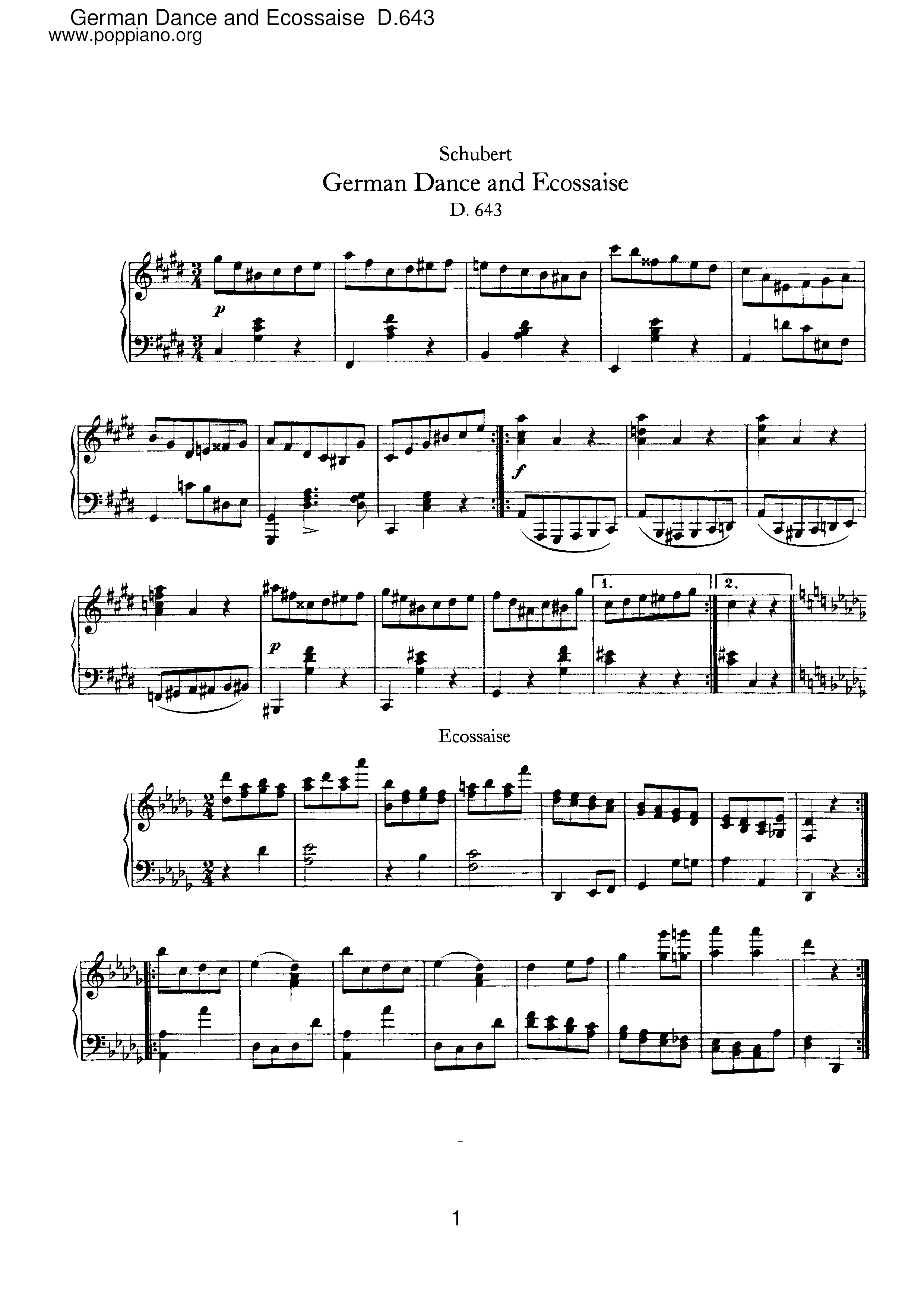 German Dance and Ecossaise, D.643 Score