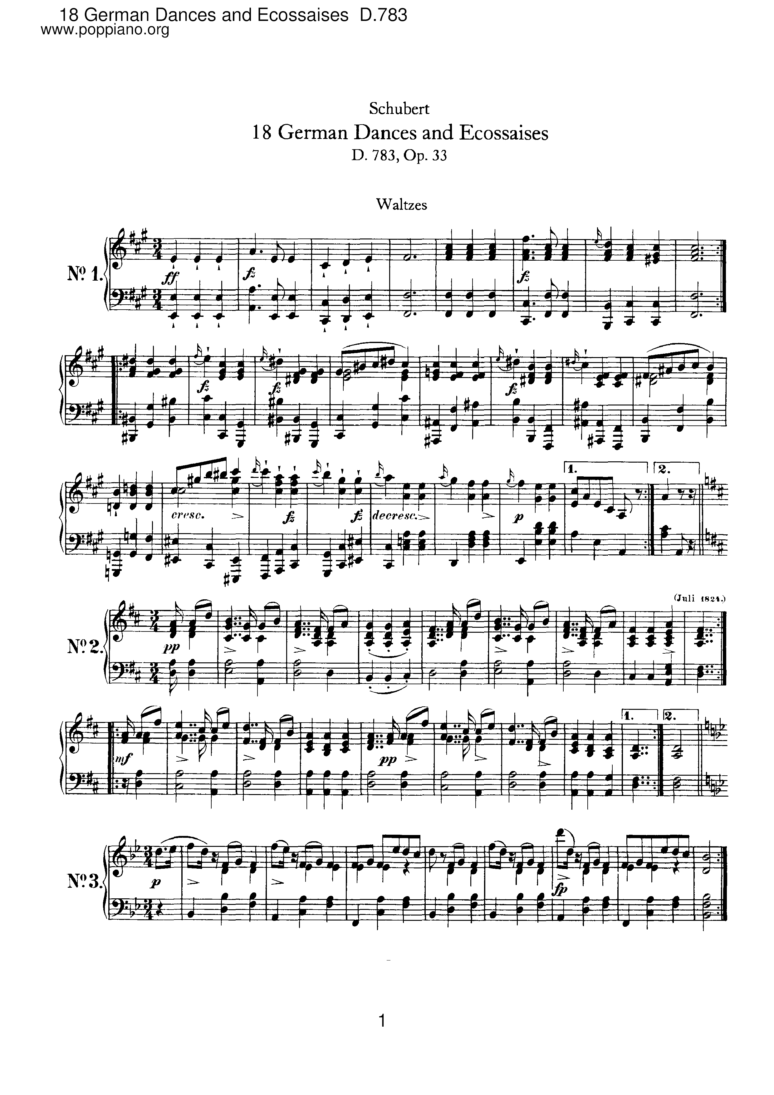 18 German Dances and Esoccaises, D.783ピアノ譜