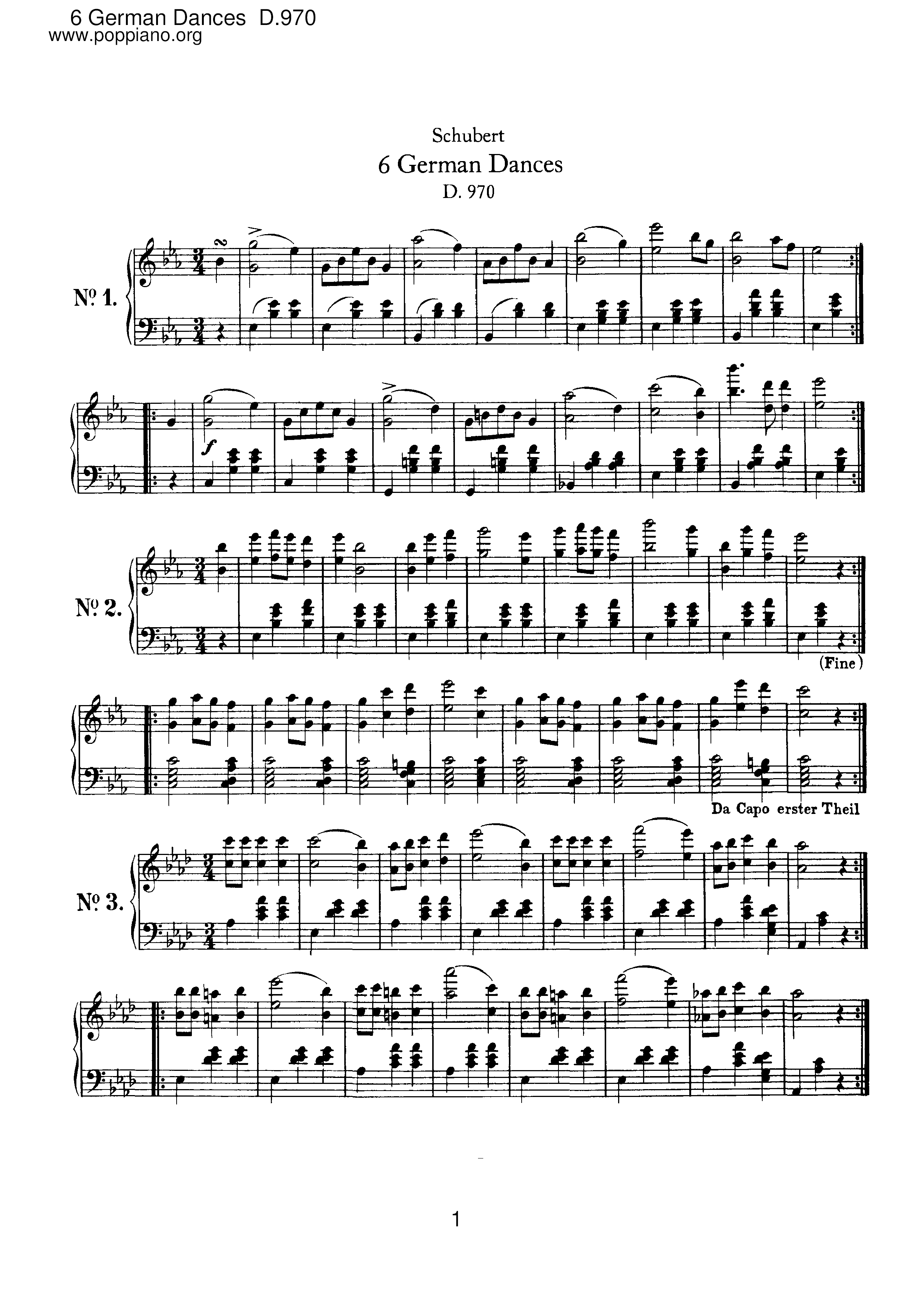 6 German Dances, D.970 Score