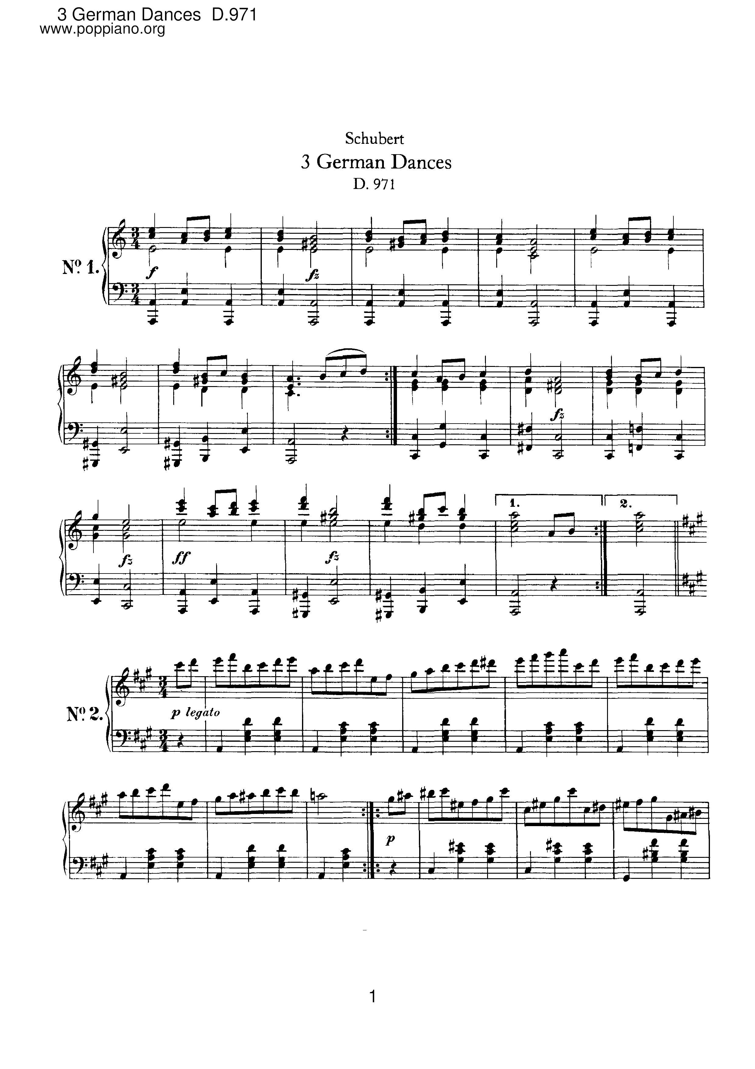 3 German Dances, D.971 Score