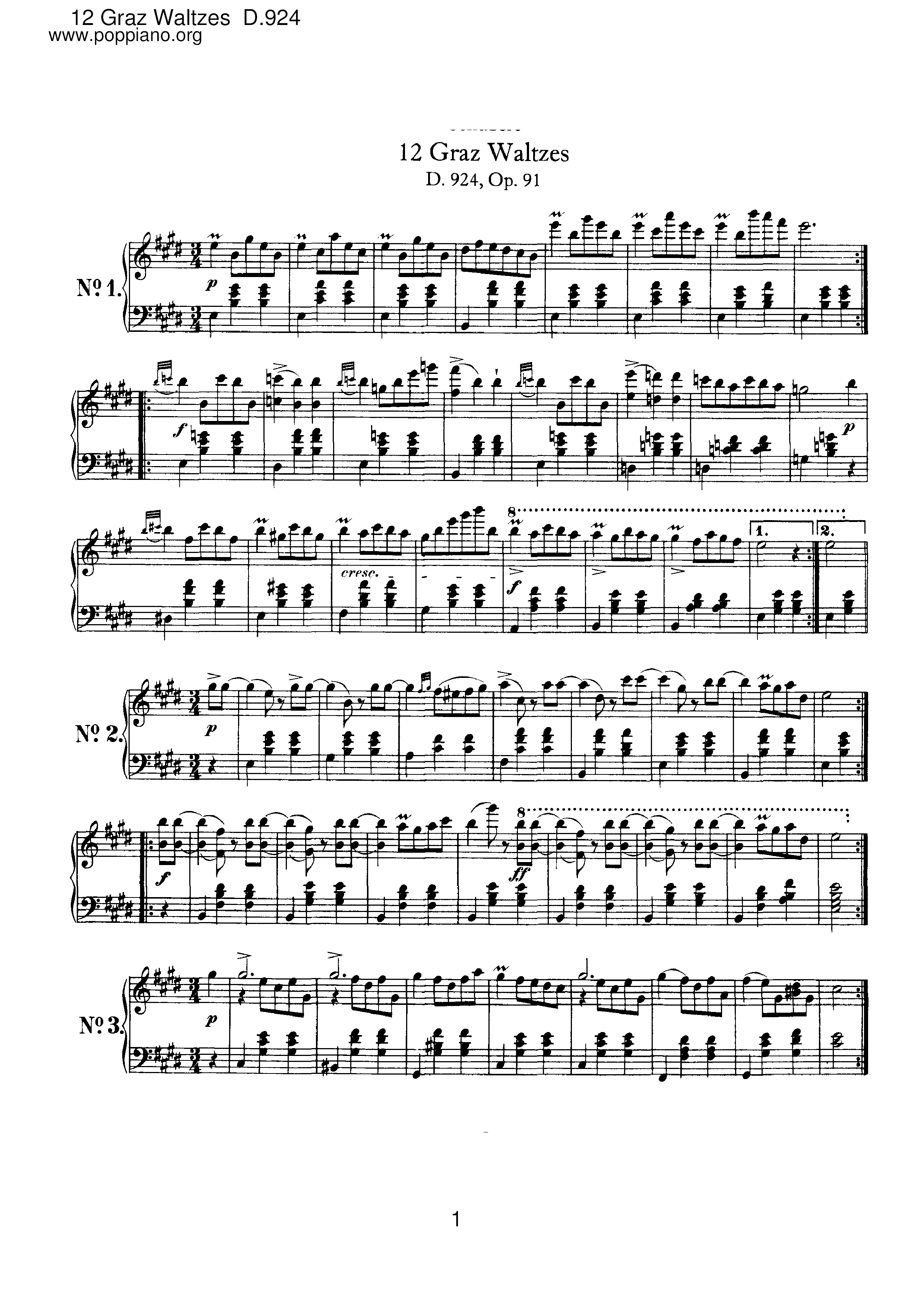 12 Graz Waltzes, D.924 (Op.91)ピアノ譜