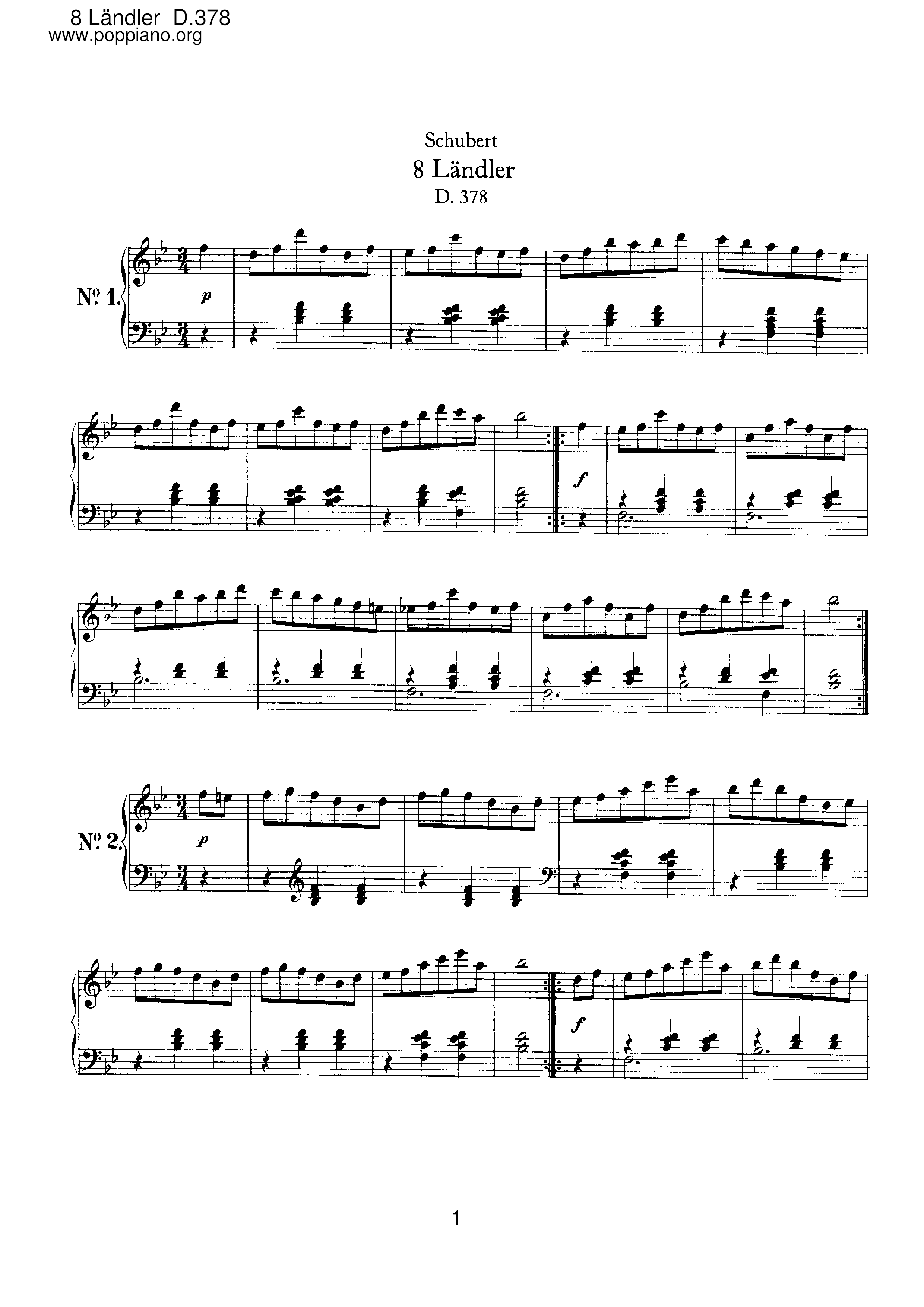 8 Landler, D.378ピアノ譜