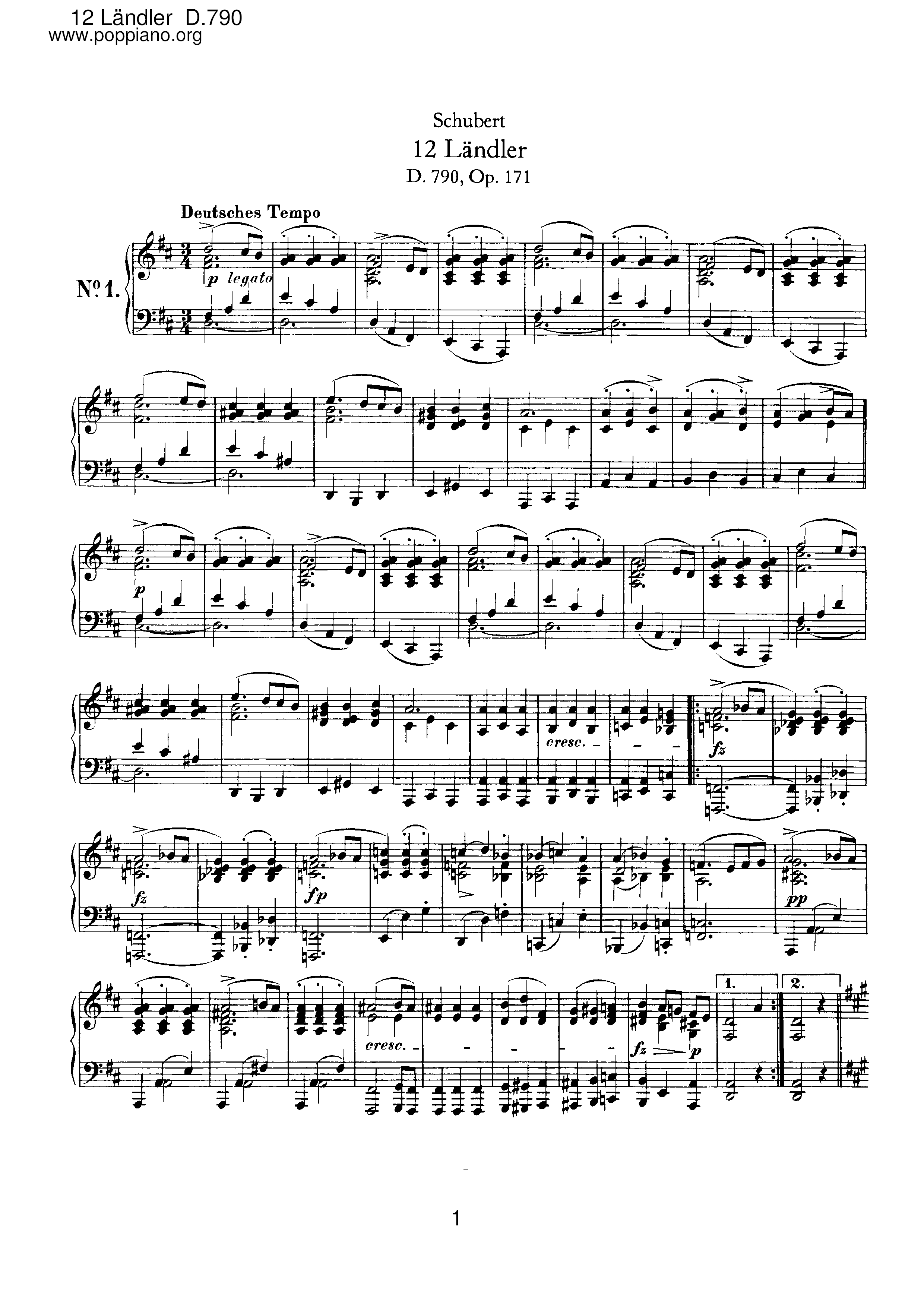 12 Landler, D.790 (Op.171)ピアノ譜