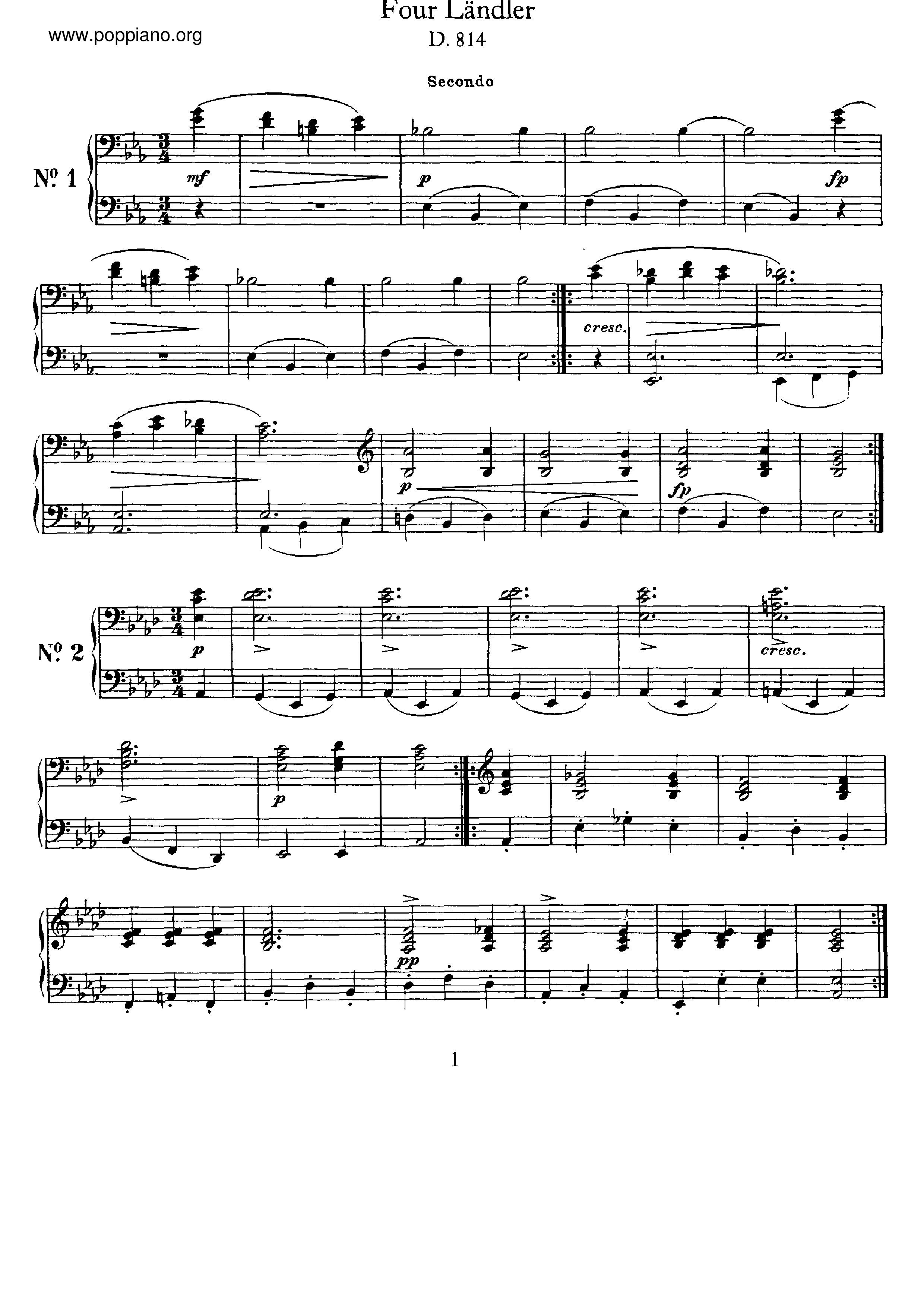 4 Landler, D.814琴谱