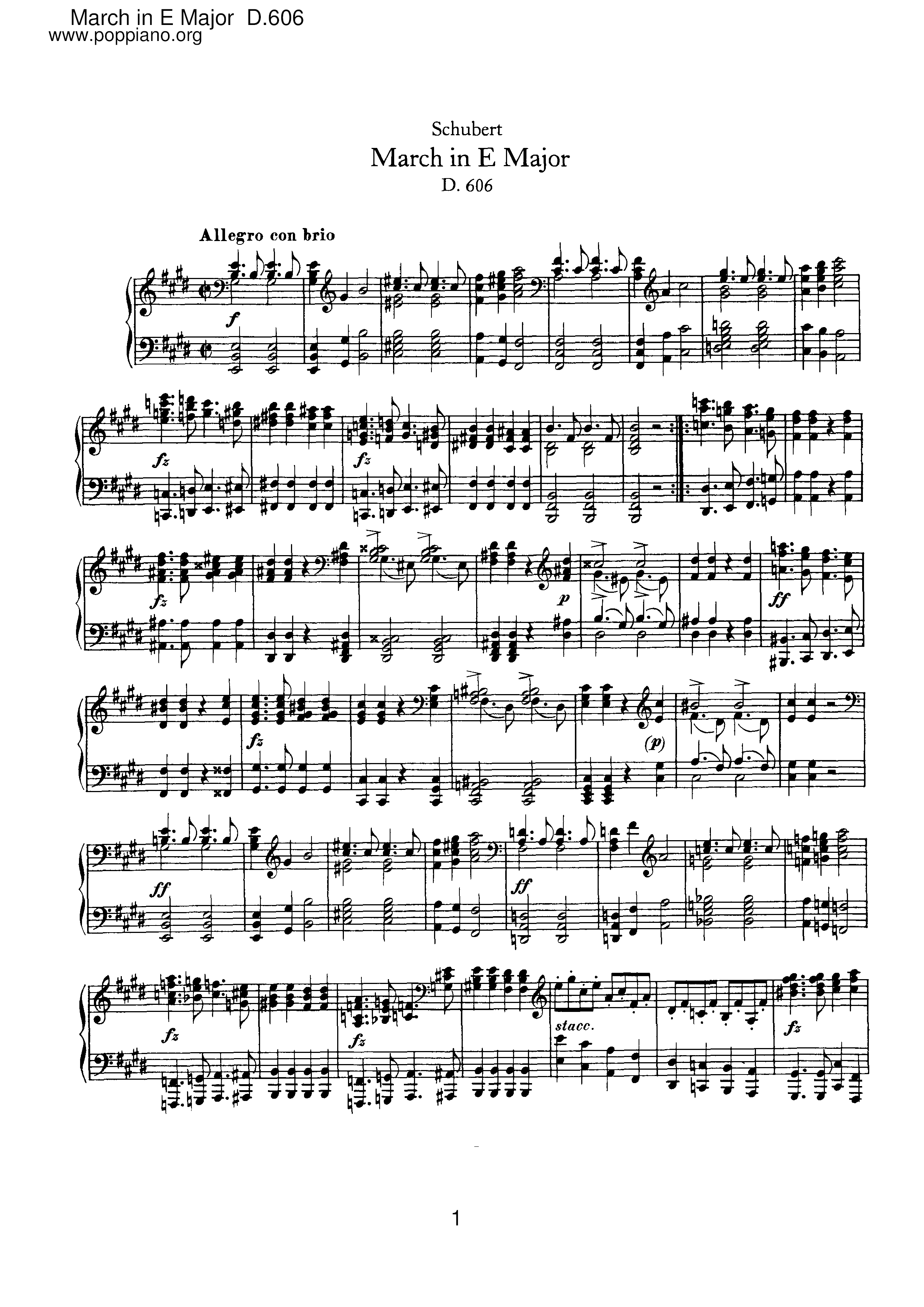 March in E major, D.606琴谱