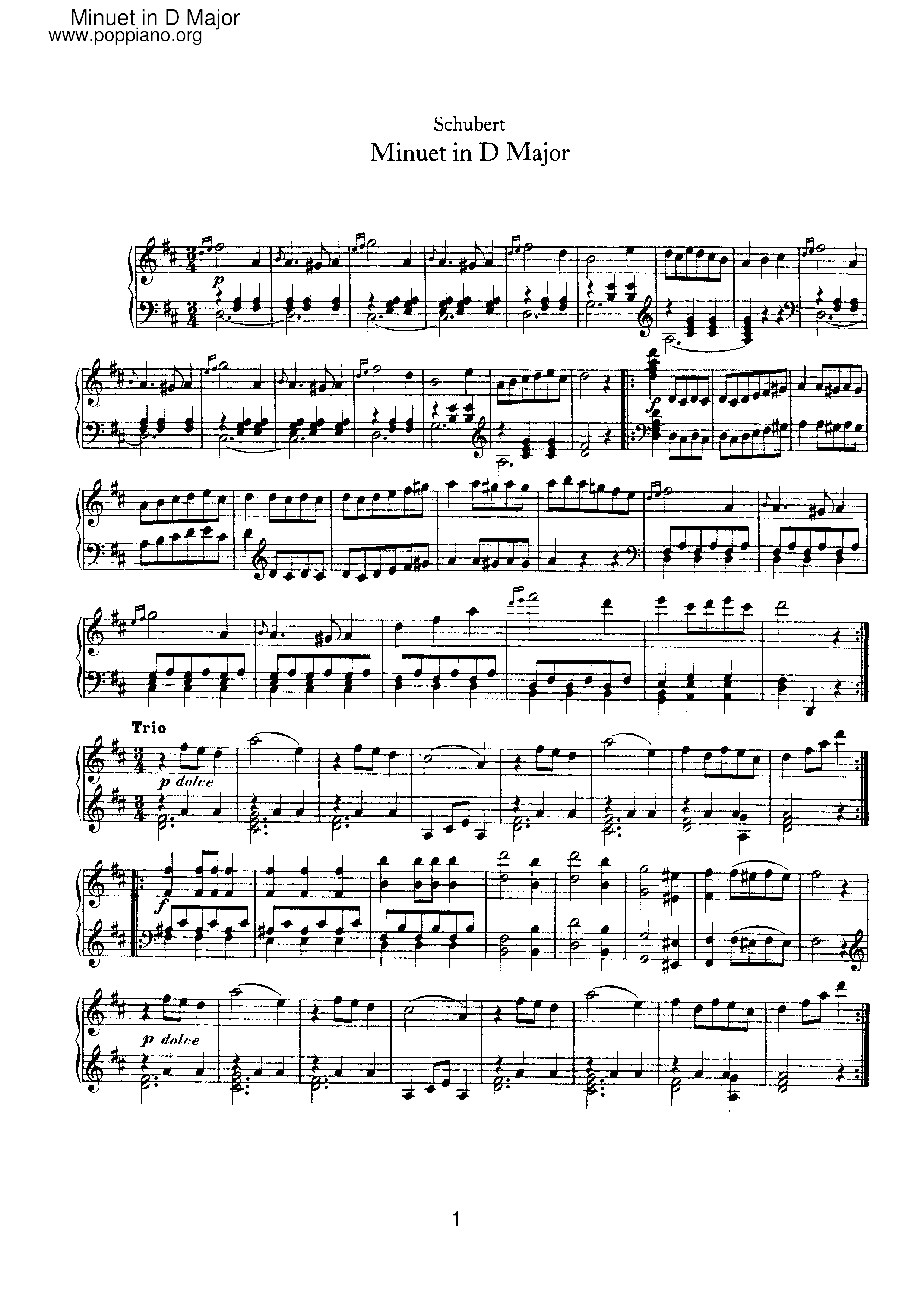 Minuet in D Major琴谱