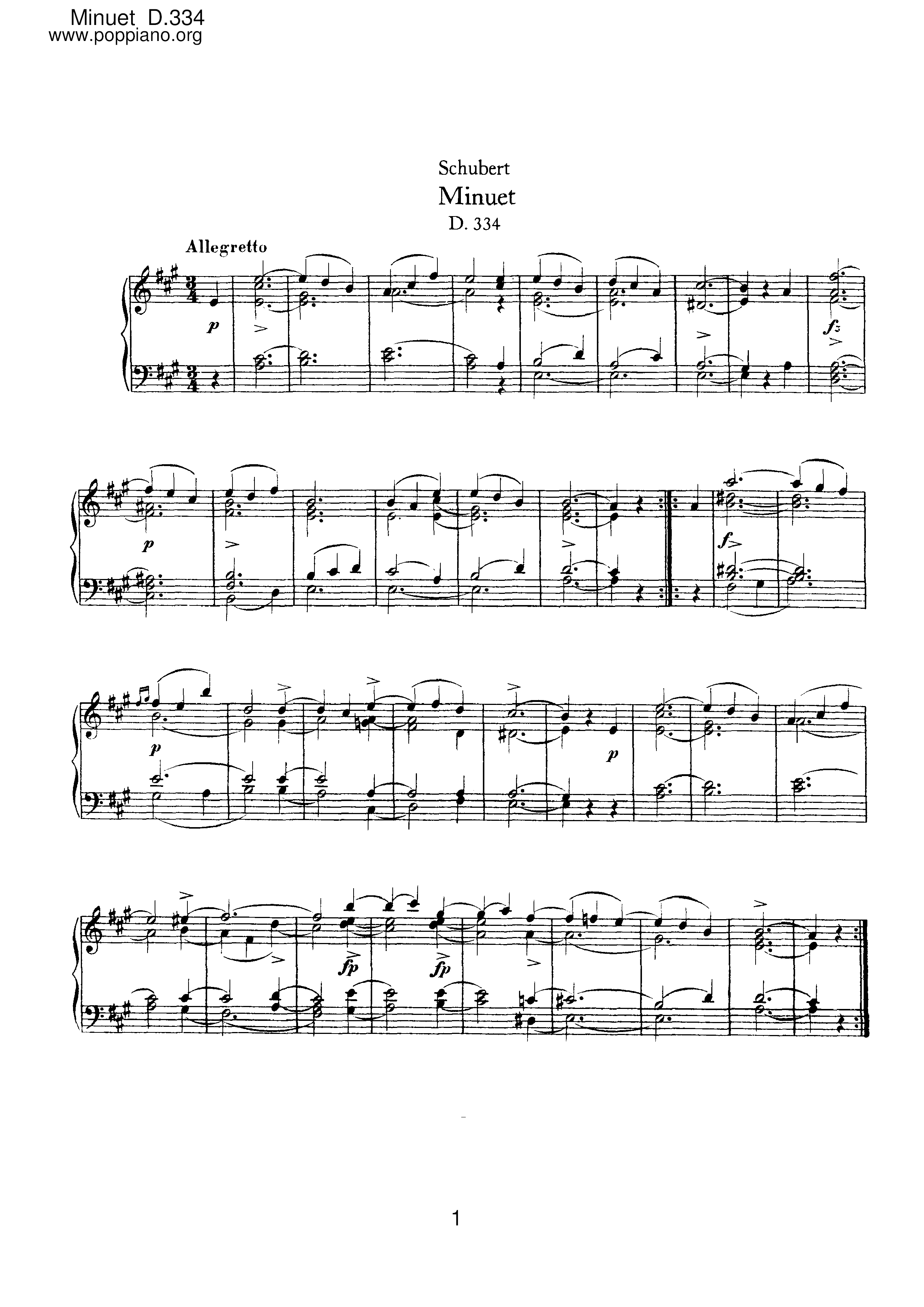 Minuet in A major, D. 334 Score