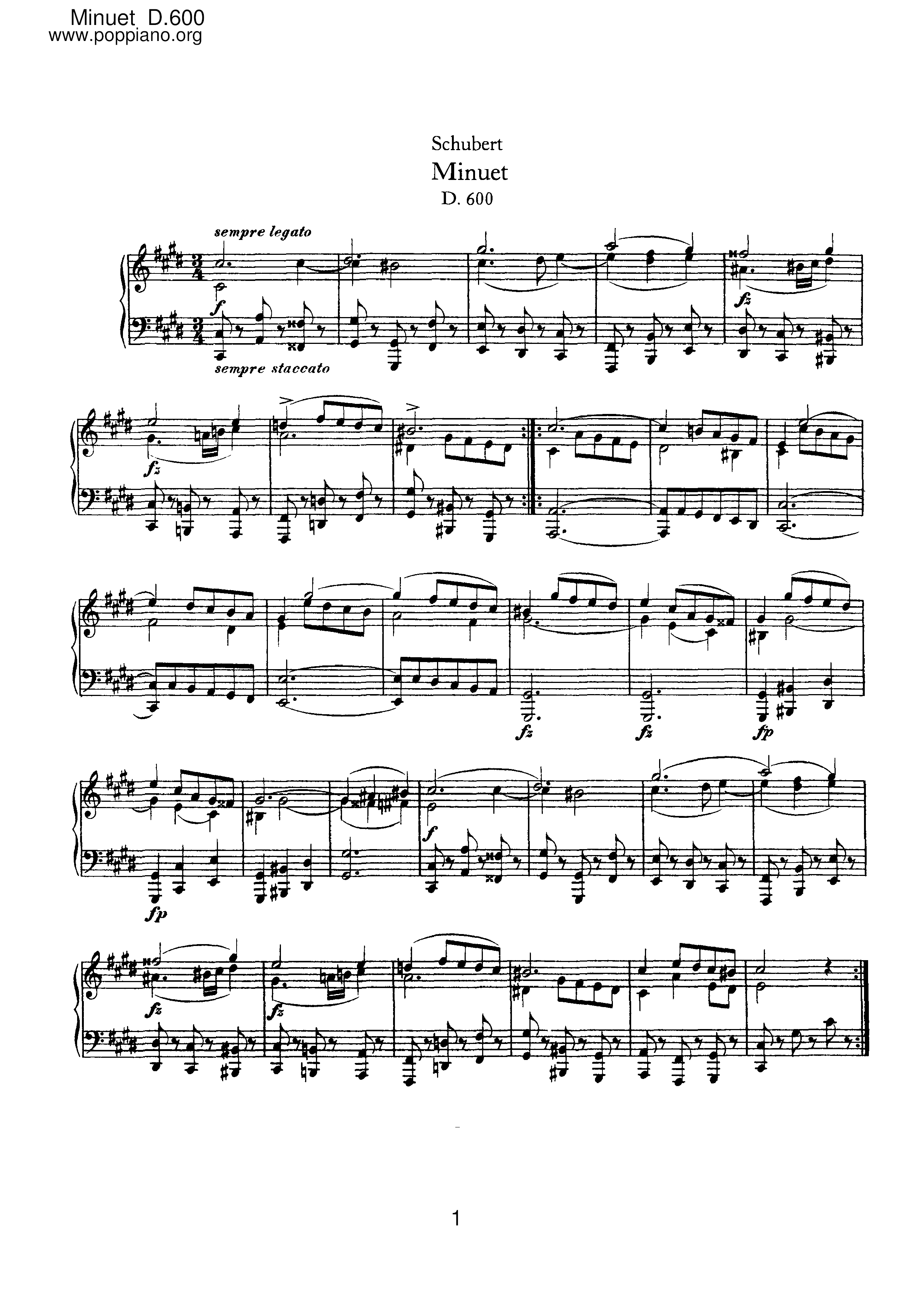 Minuet, D.600 Score