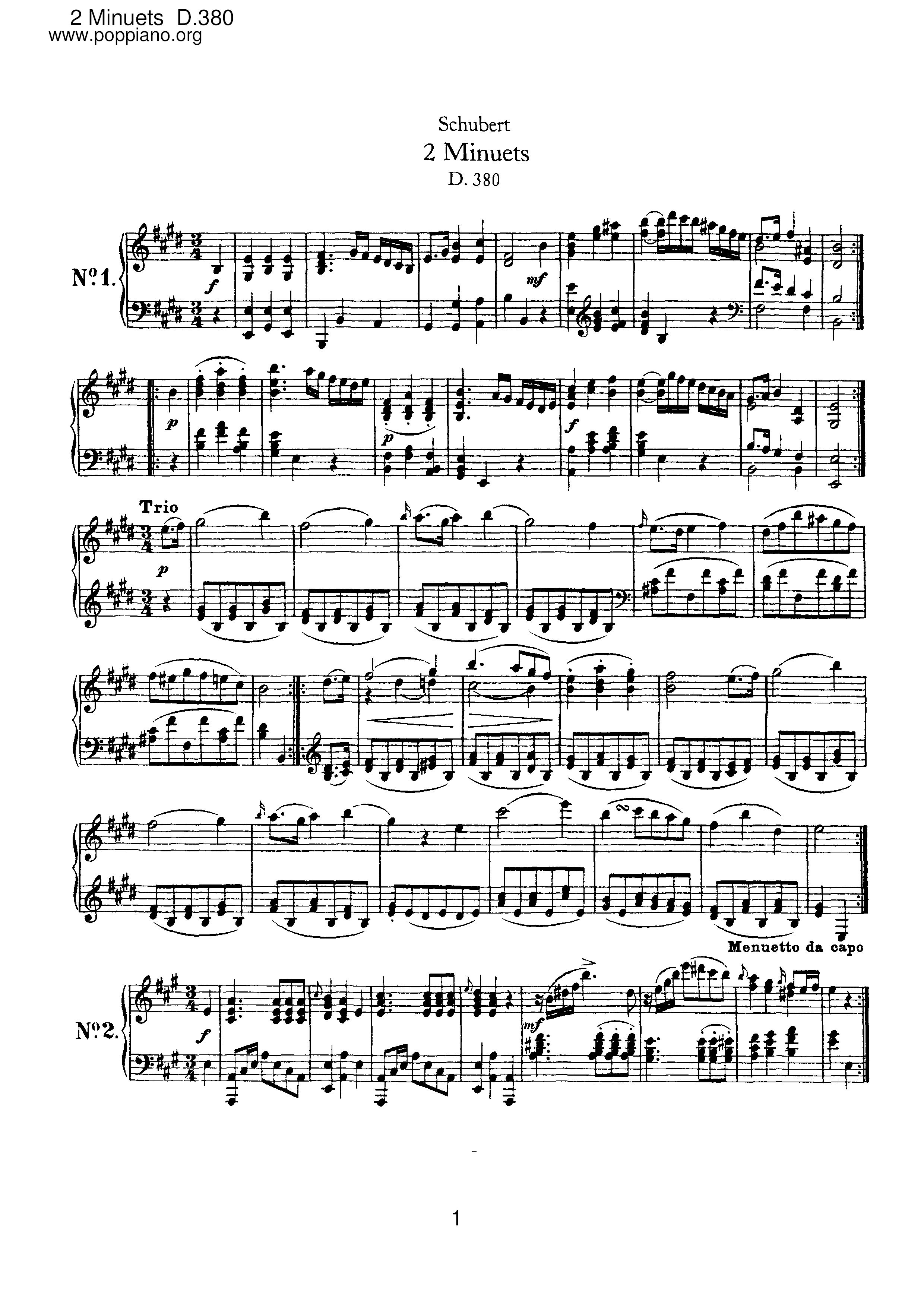 2 Minuets, D.380琴谱