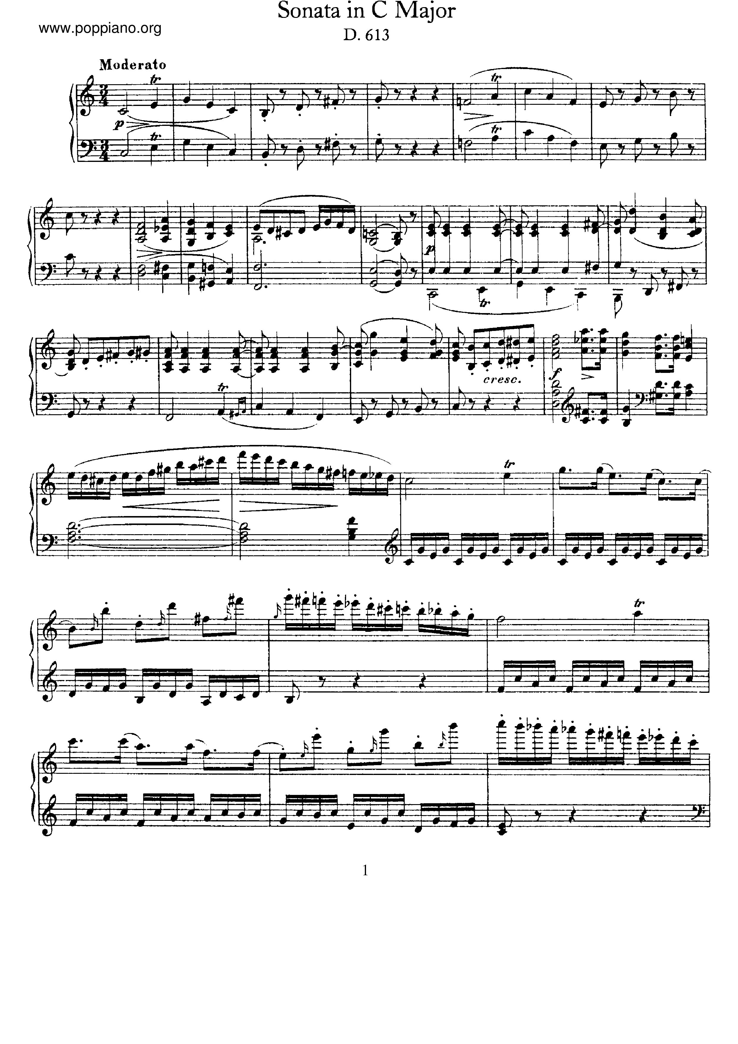 2 Movements from a Piano Sonata in C Major, D.613 Score