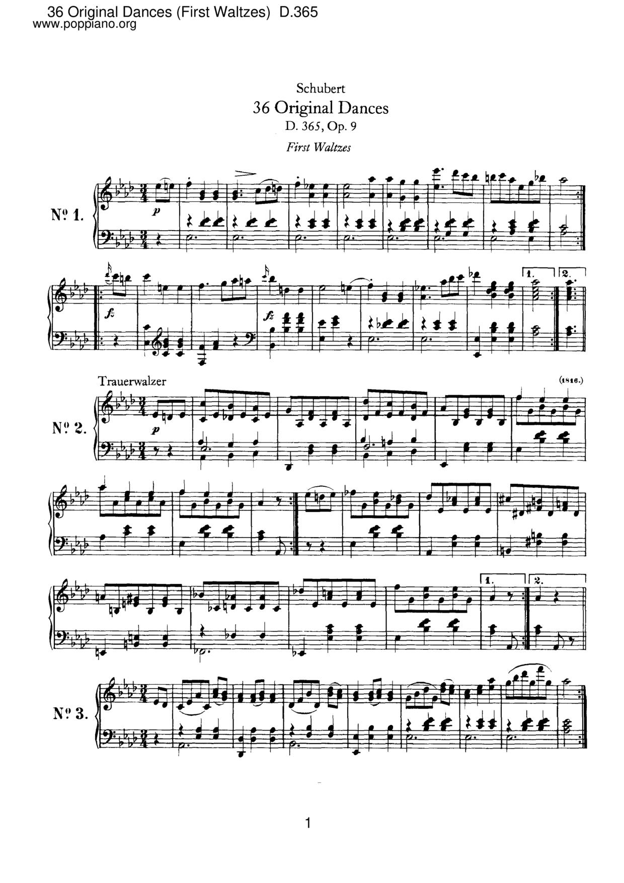 36 Original Dances (First Waltzes), D.365 (Op.9) Score