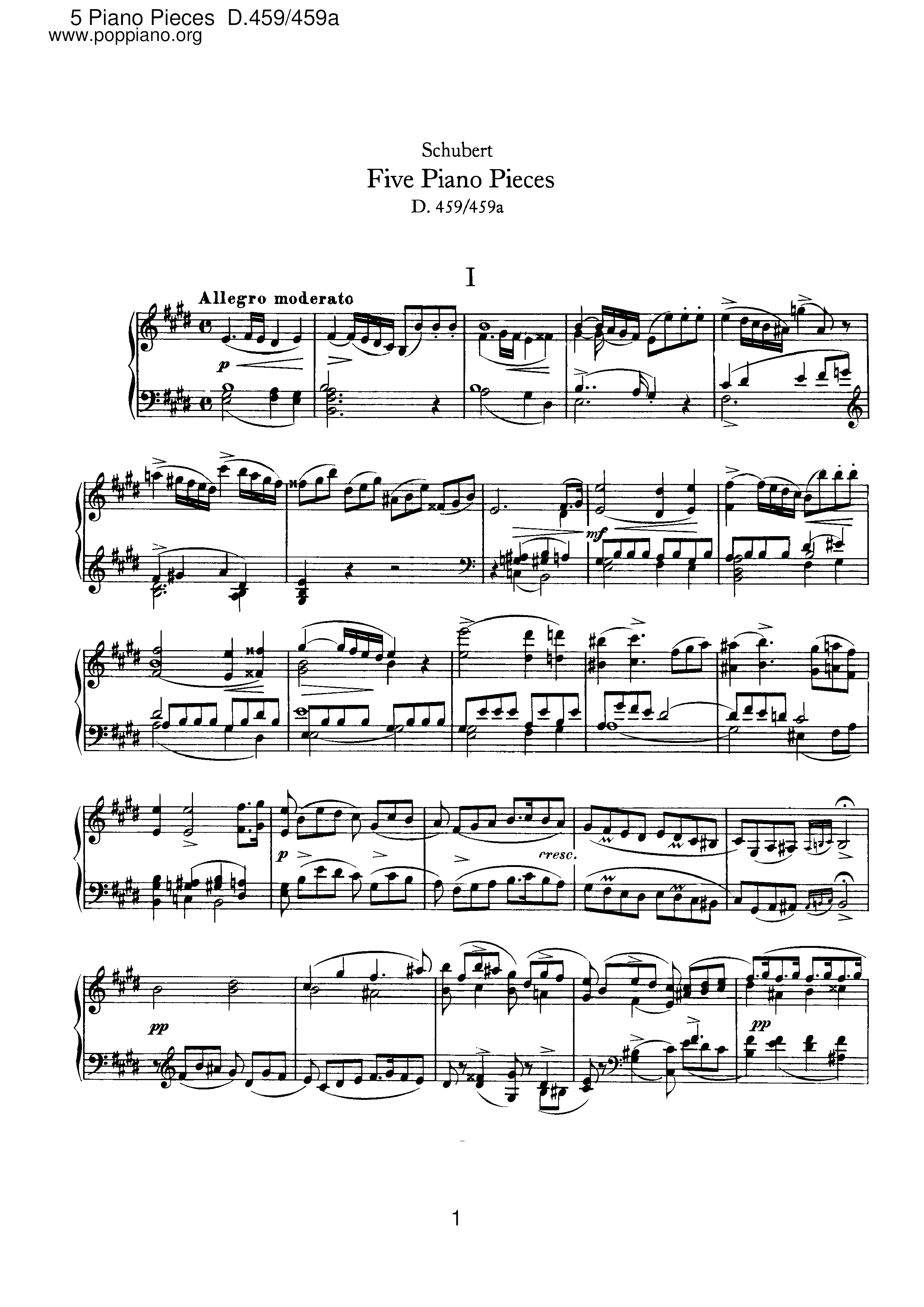 5 Piano Pieces, D.459/459a Score