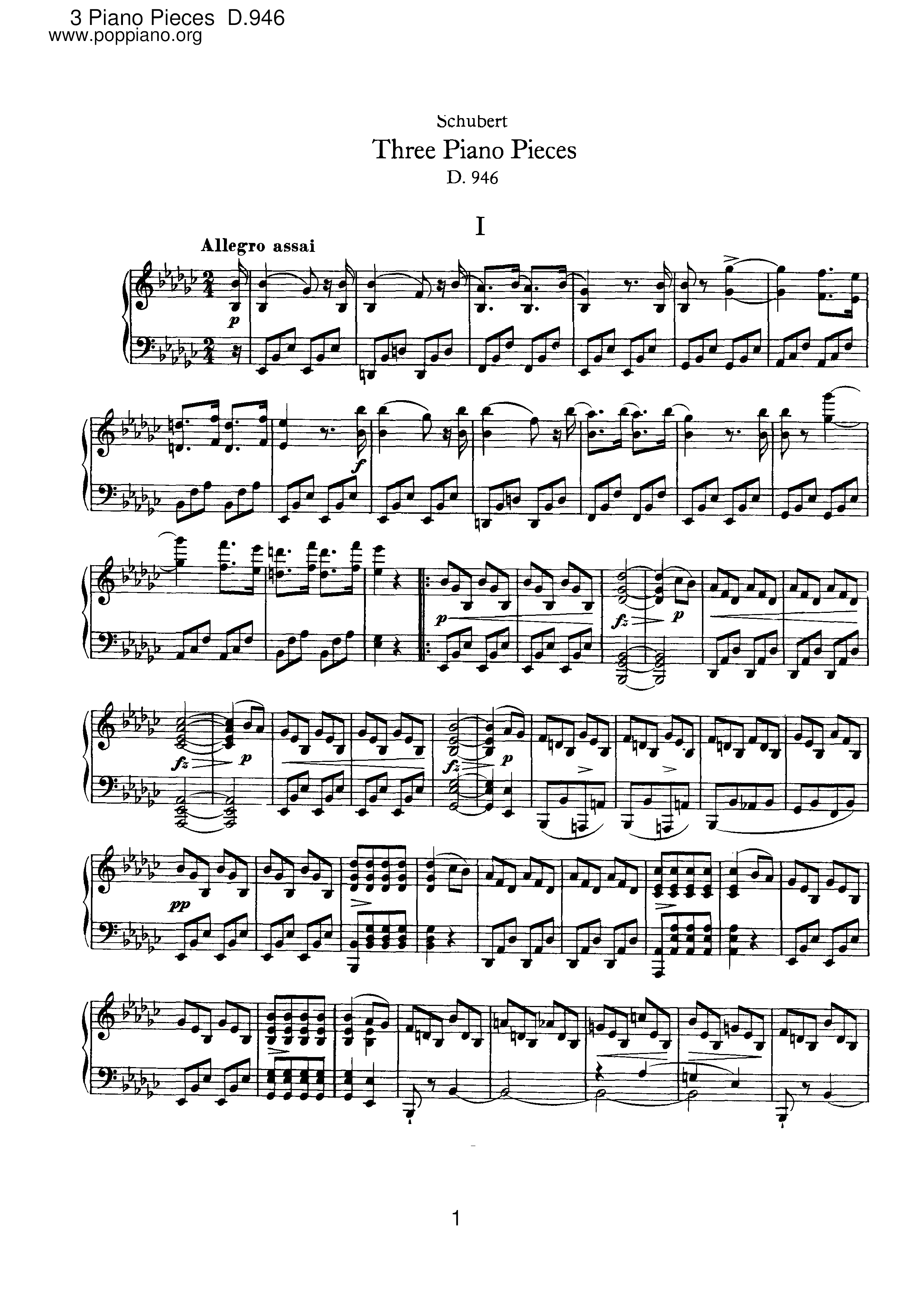 3 Piano Pieces, D.946琴谱