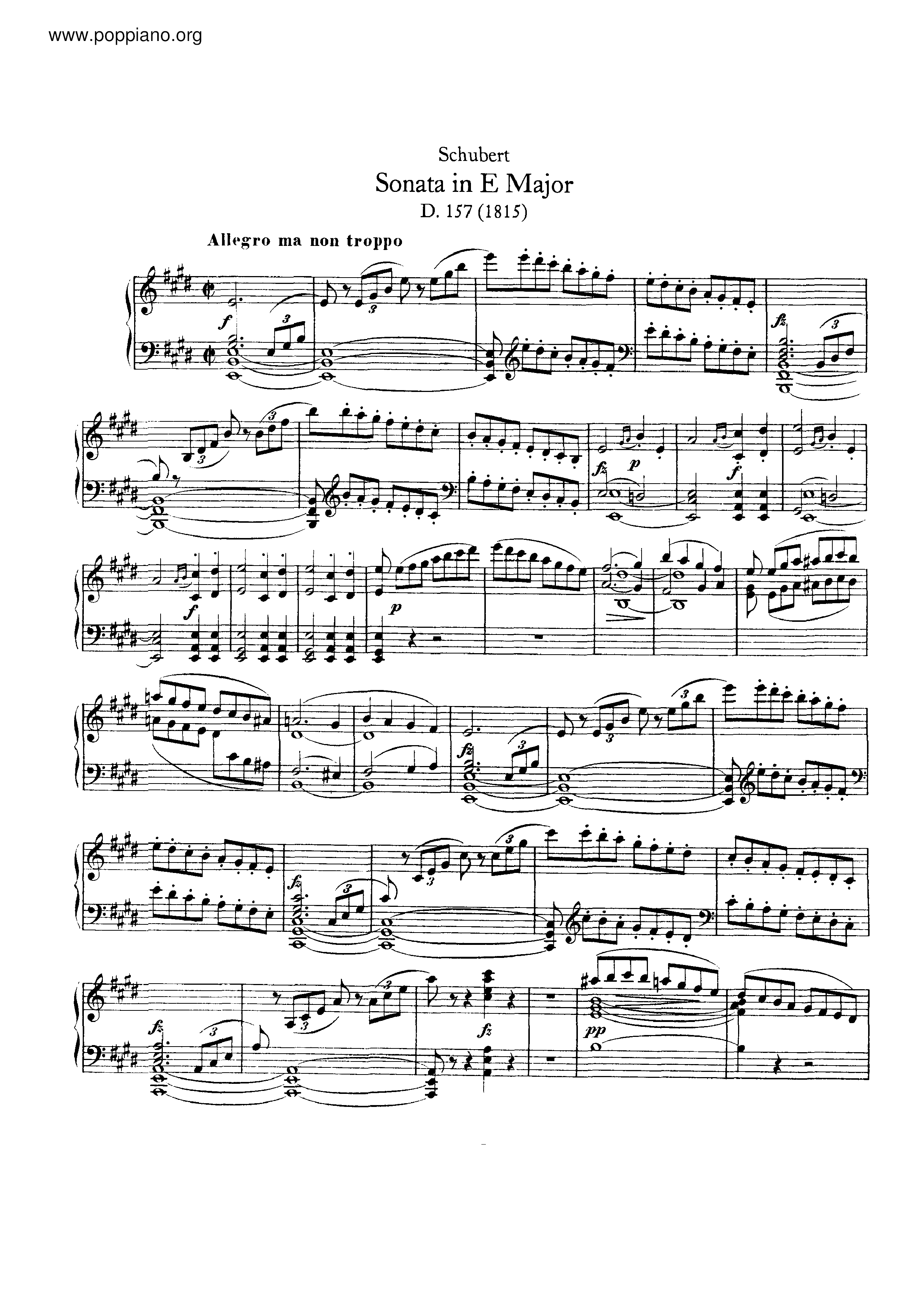 Piano Sonata in E major, D.157 Score