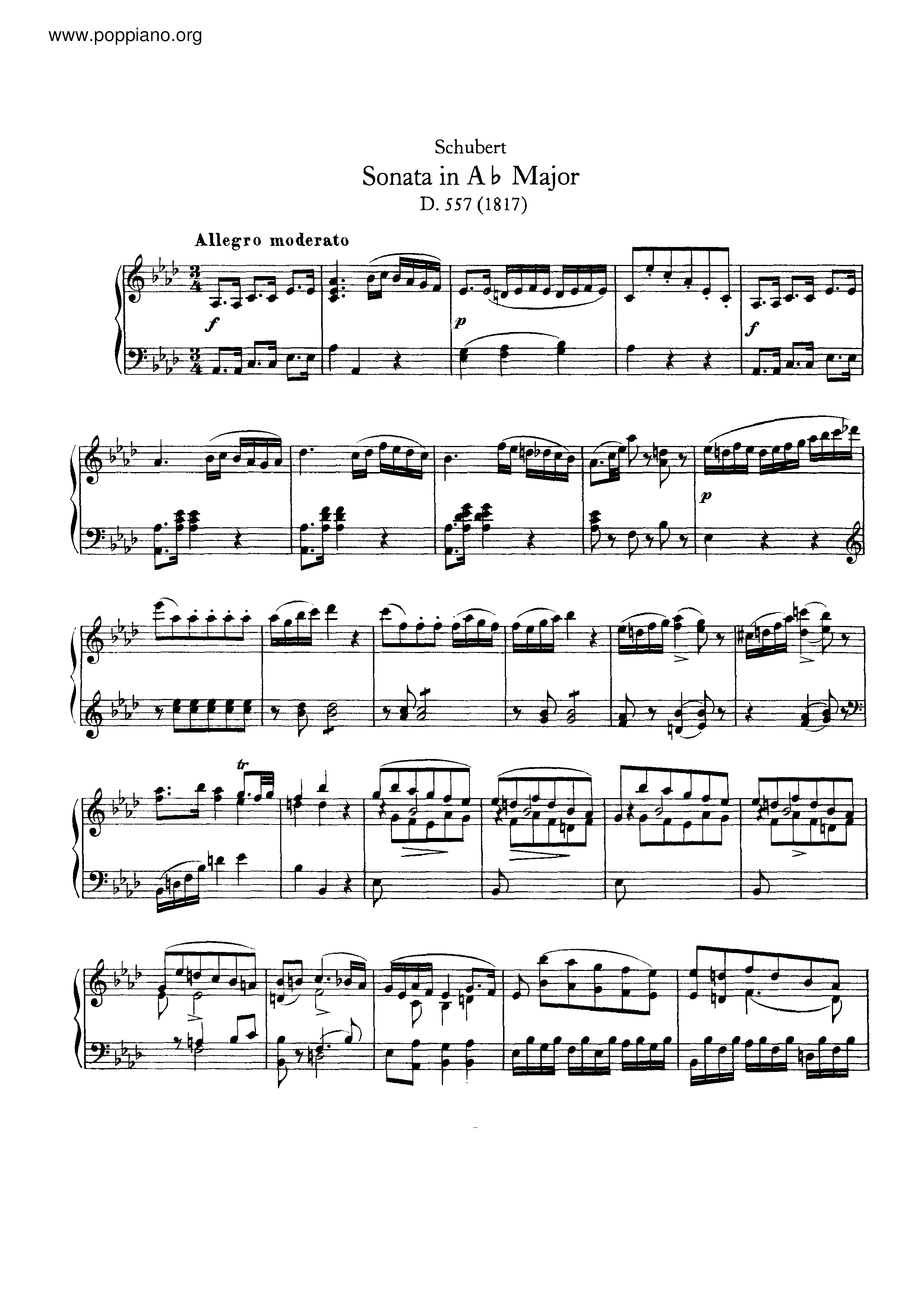 Piano Sonata in A-flat major, D.557琴谱